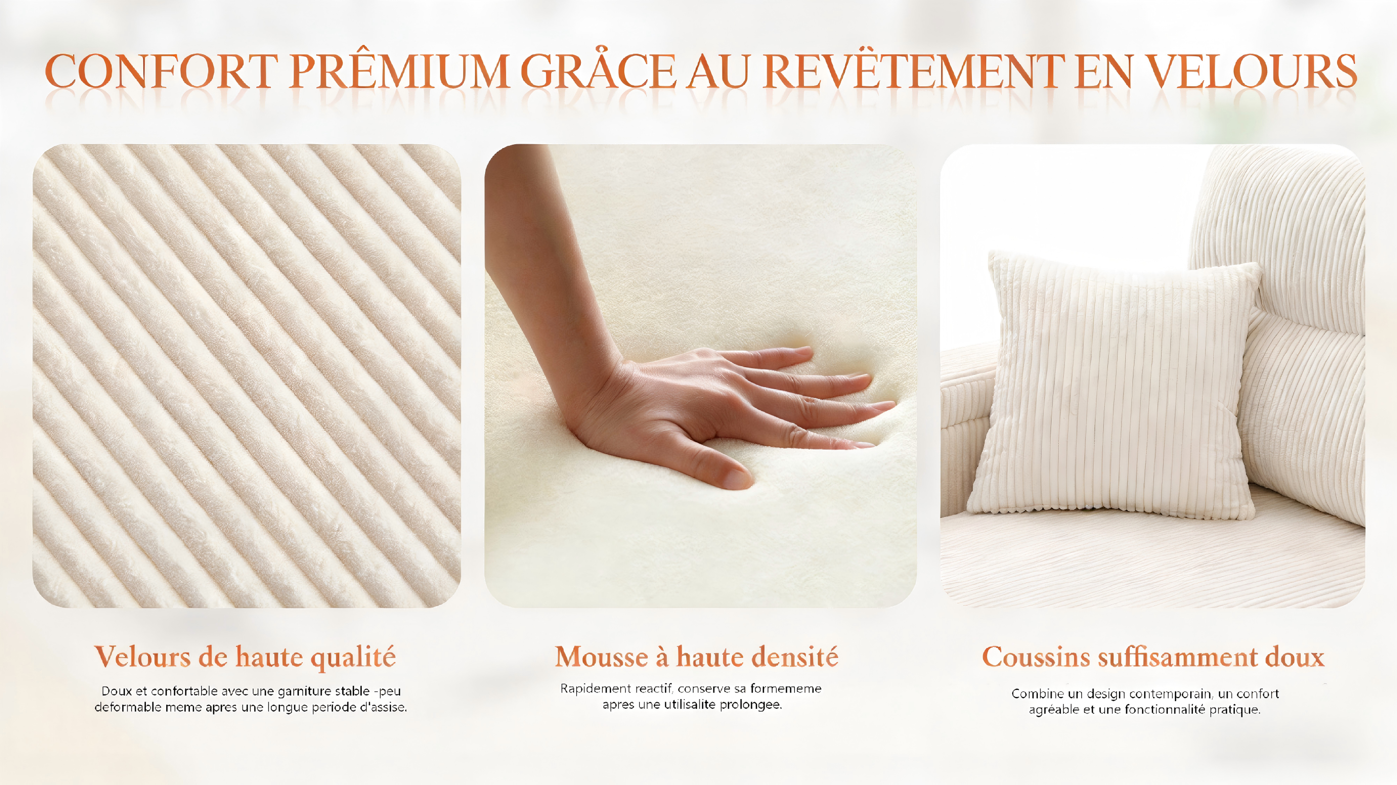 Dossier ergonomique canapé velours soutien dos et nuque