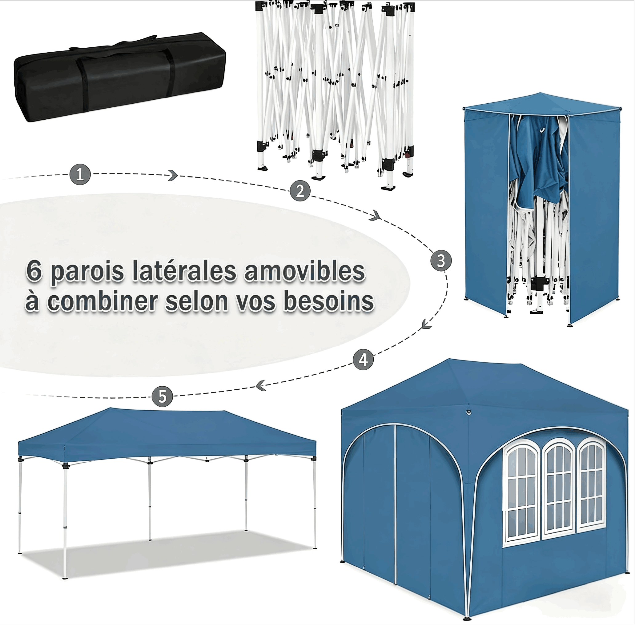 Gazebo 3x6m Bleu
