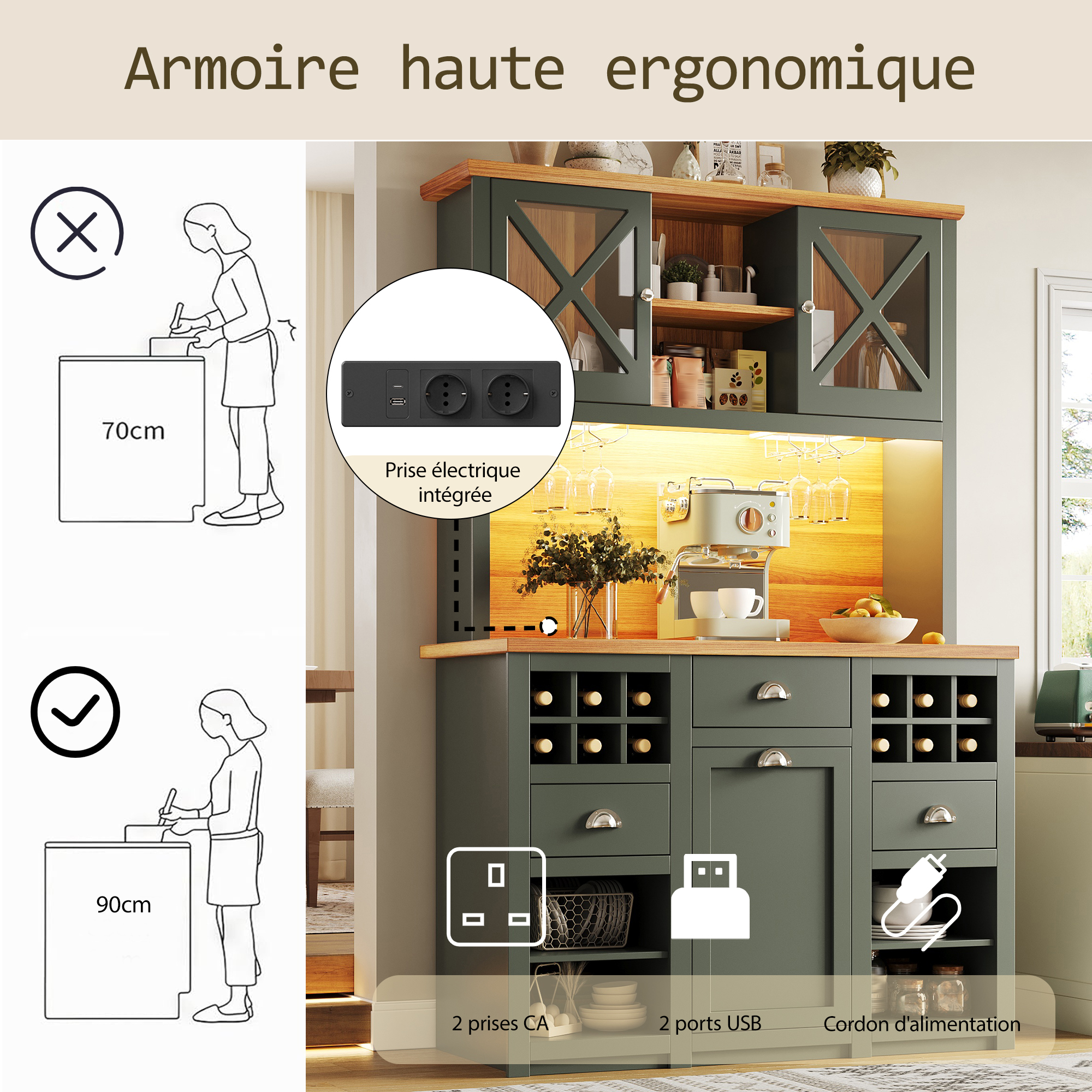 Armoire verte rangement vin