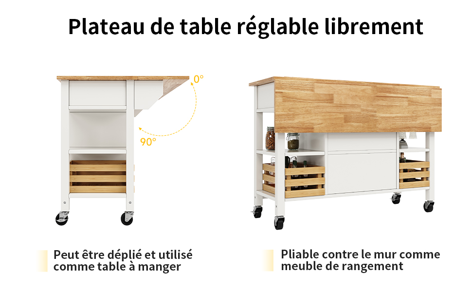 Îlot de cuisine tiroir avec poignée ergonomique