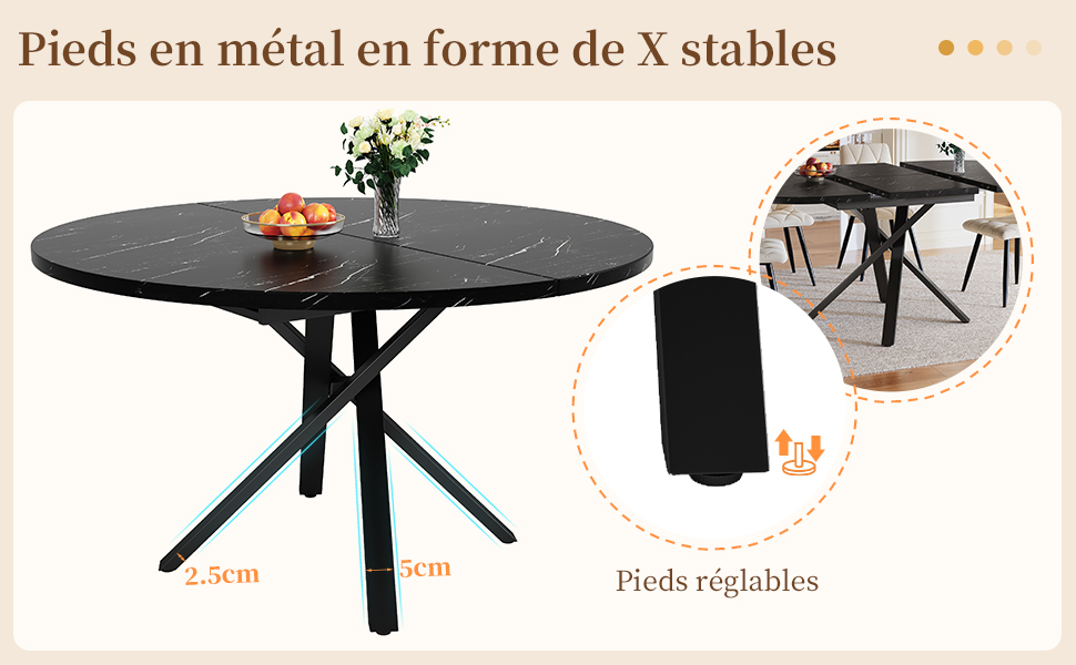 Table ronde extensible marbre - vue 4