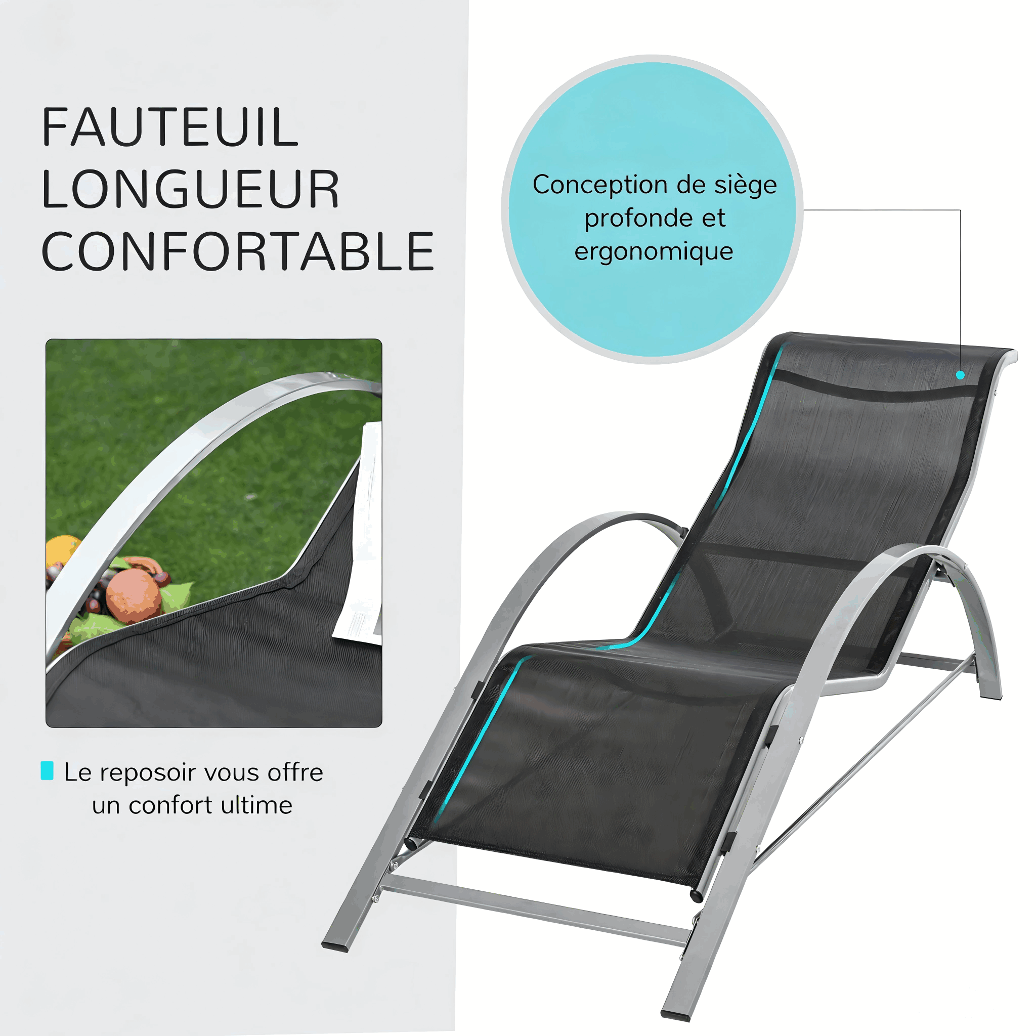 Table d'appoint en verre trempé pour transat de jardin