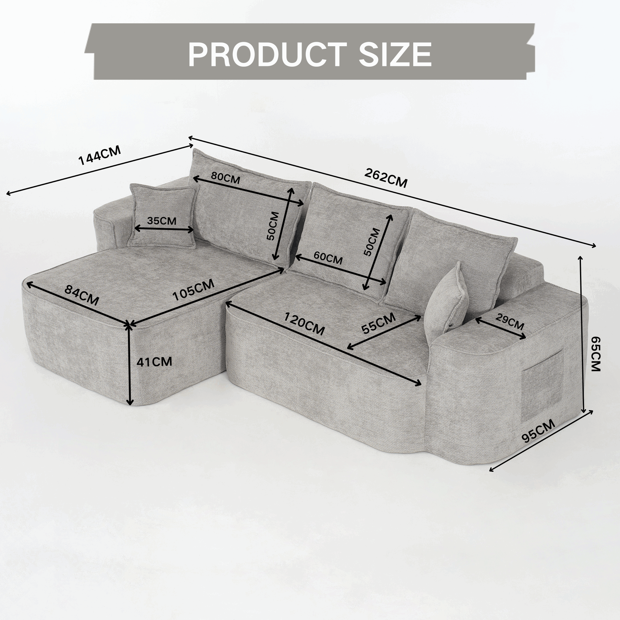 Sofa modulaire configuration flexible, Grau