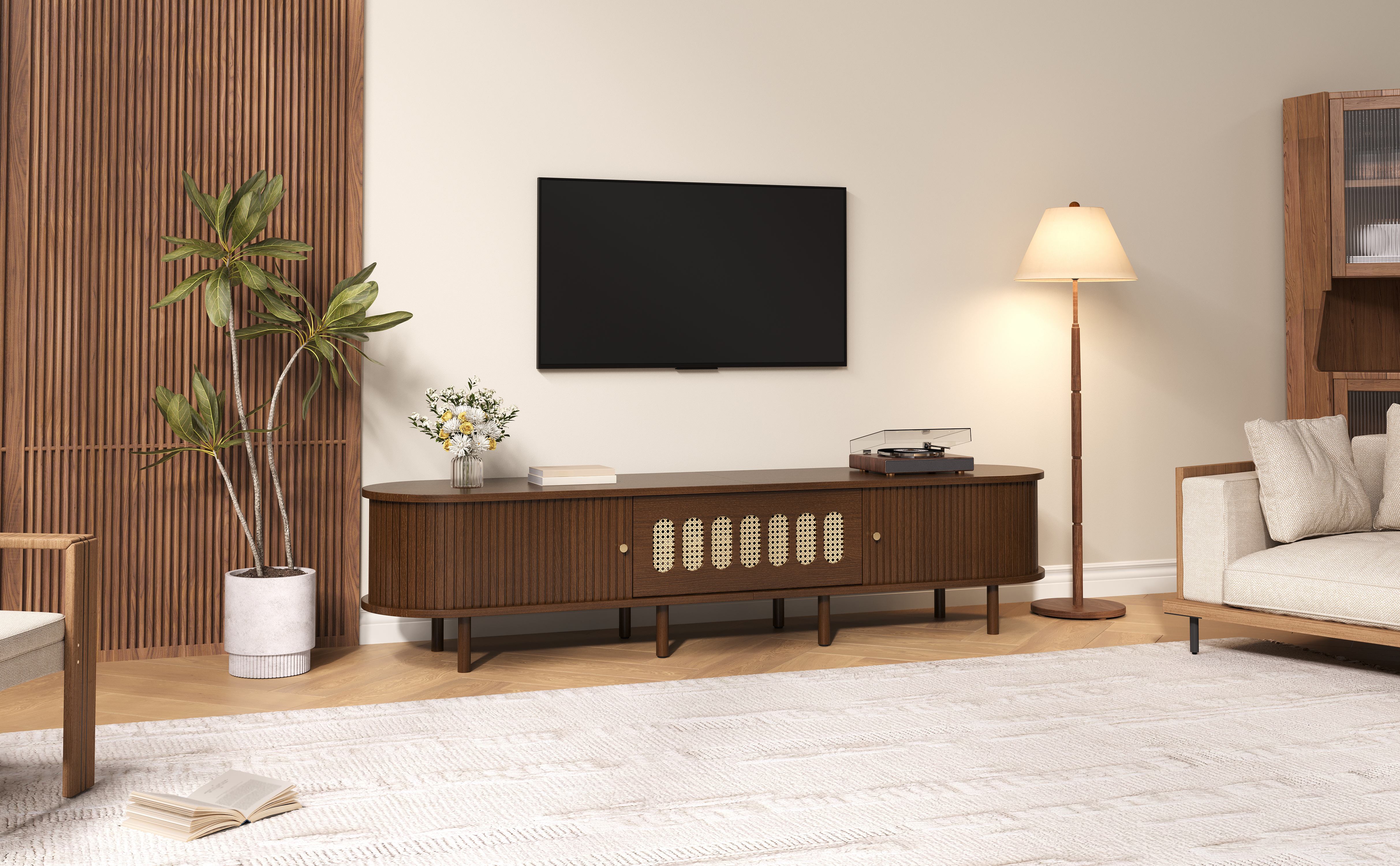 Meuble TV 8 pieds support stable 30kg capacité