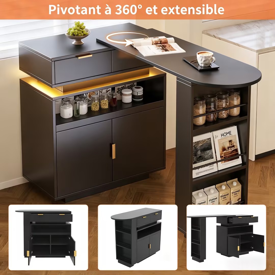 Table de bar extensible noire