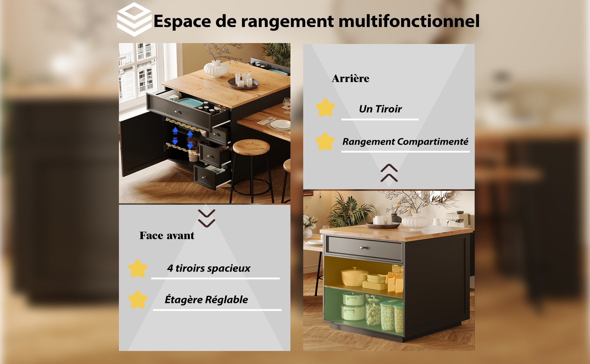 Îlot de cuisine extensible vue 3