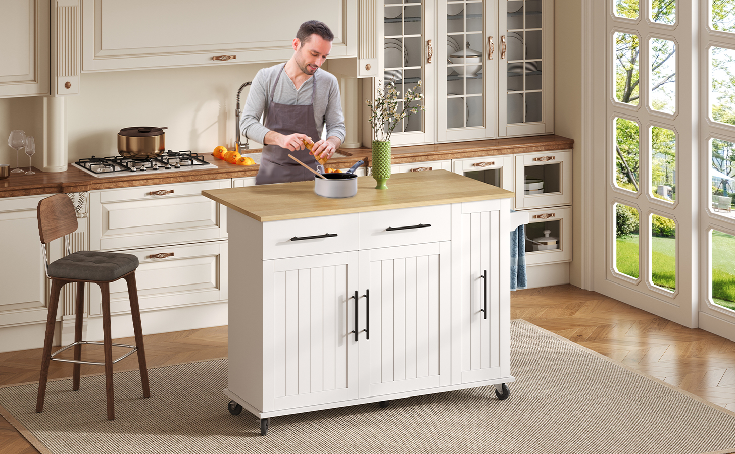 Îlot de cuisine mobile 3 niveaux extensible