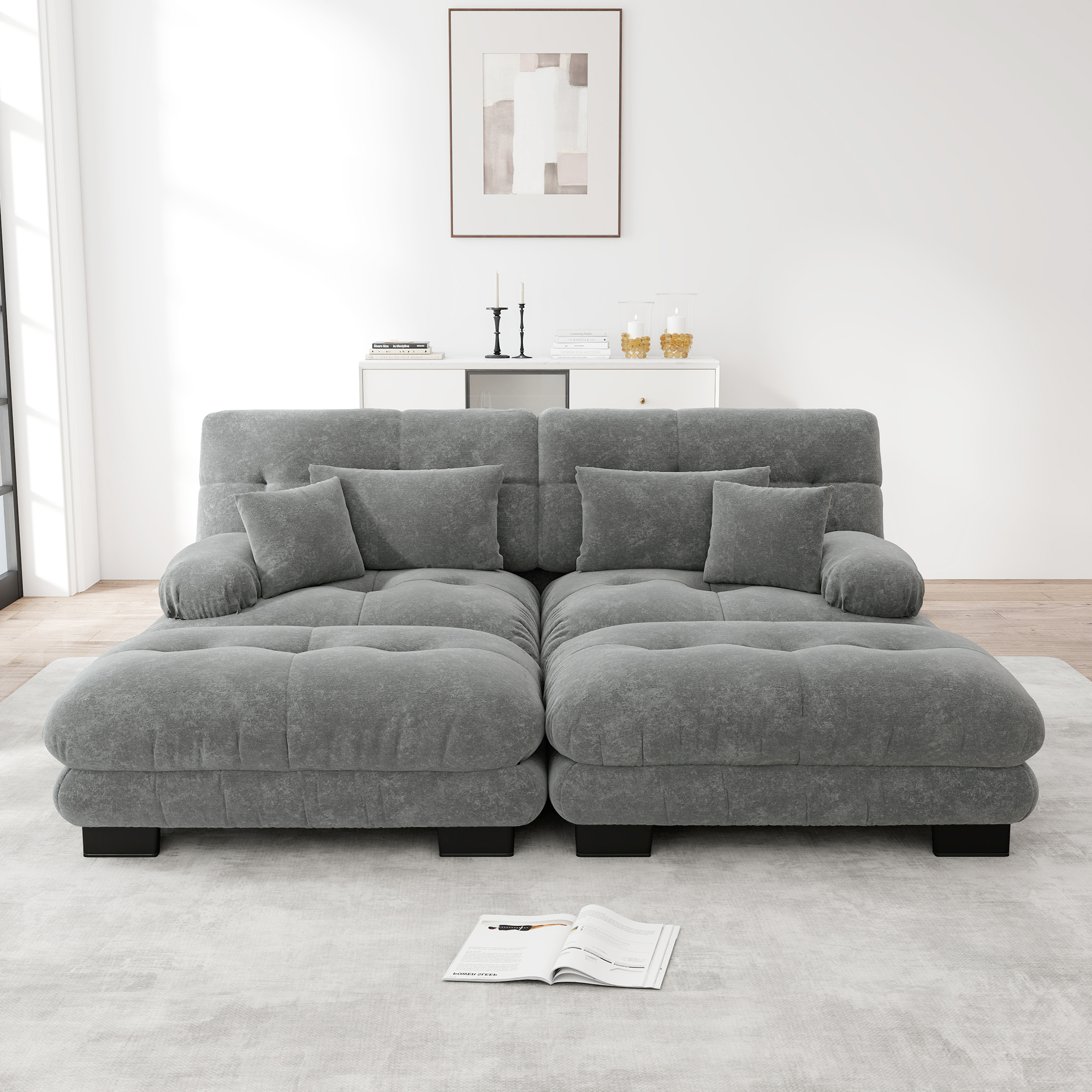 Canapé modulaire gris coussins nuage confort maximal