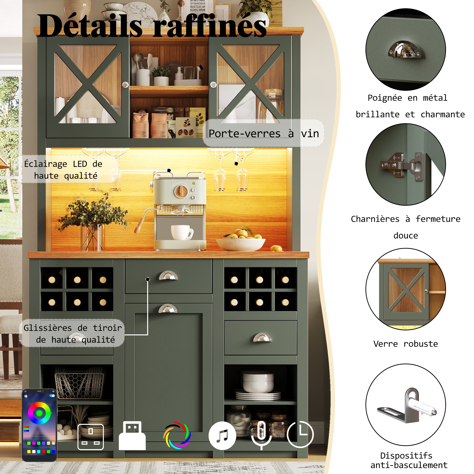 Buffet cuisine vert LED