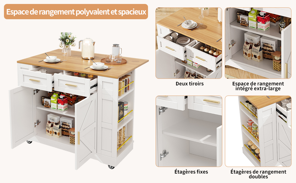 Îlot de cuisine plateau rabattable multifonction