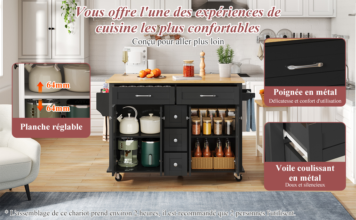 Îlot de cuisine porte-épices et porte-serviette