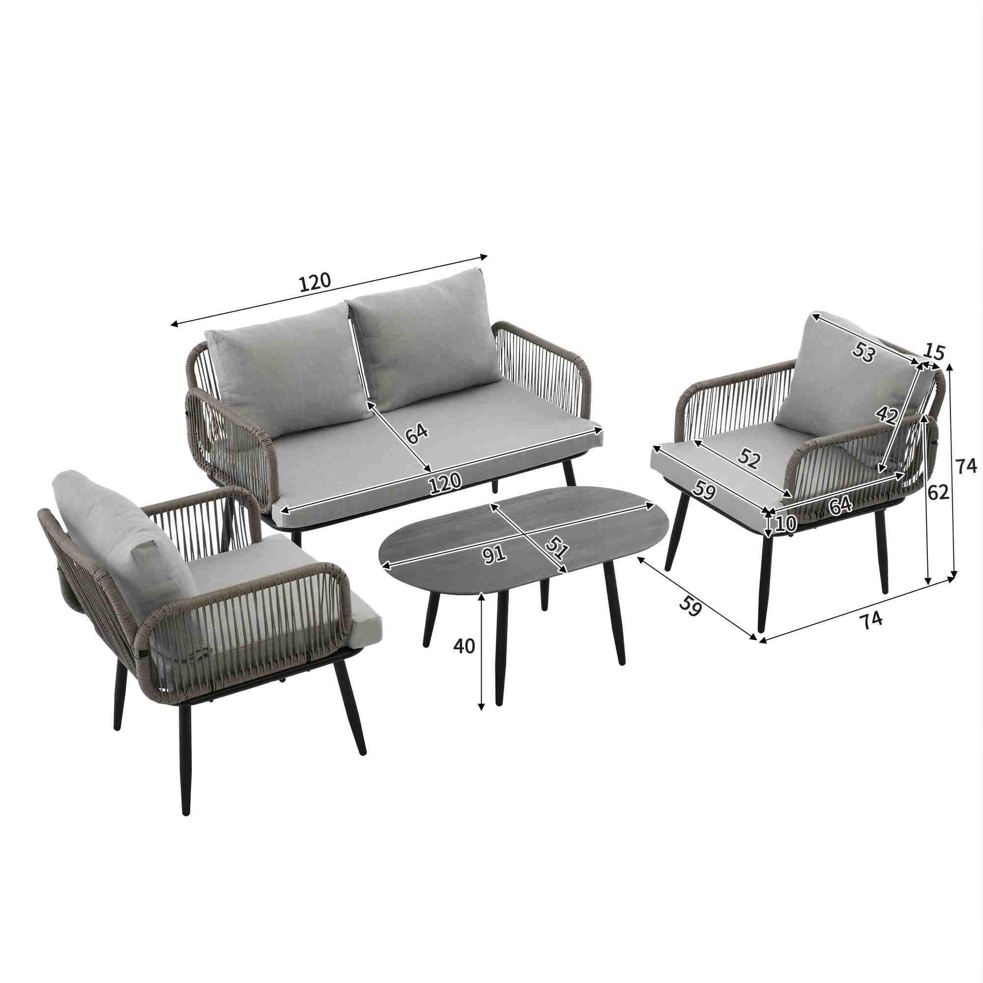 Set jardin gris adaptable terrasse balcon extérieur