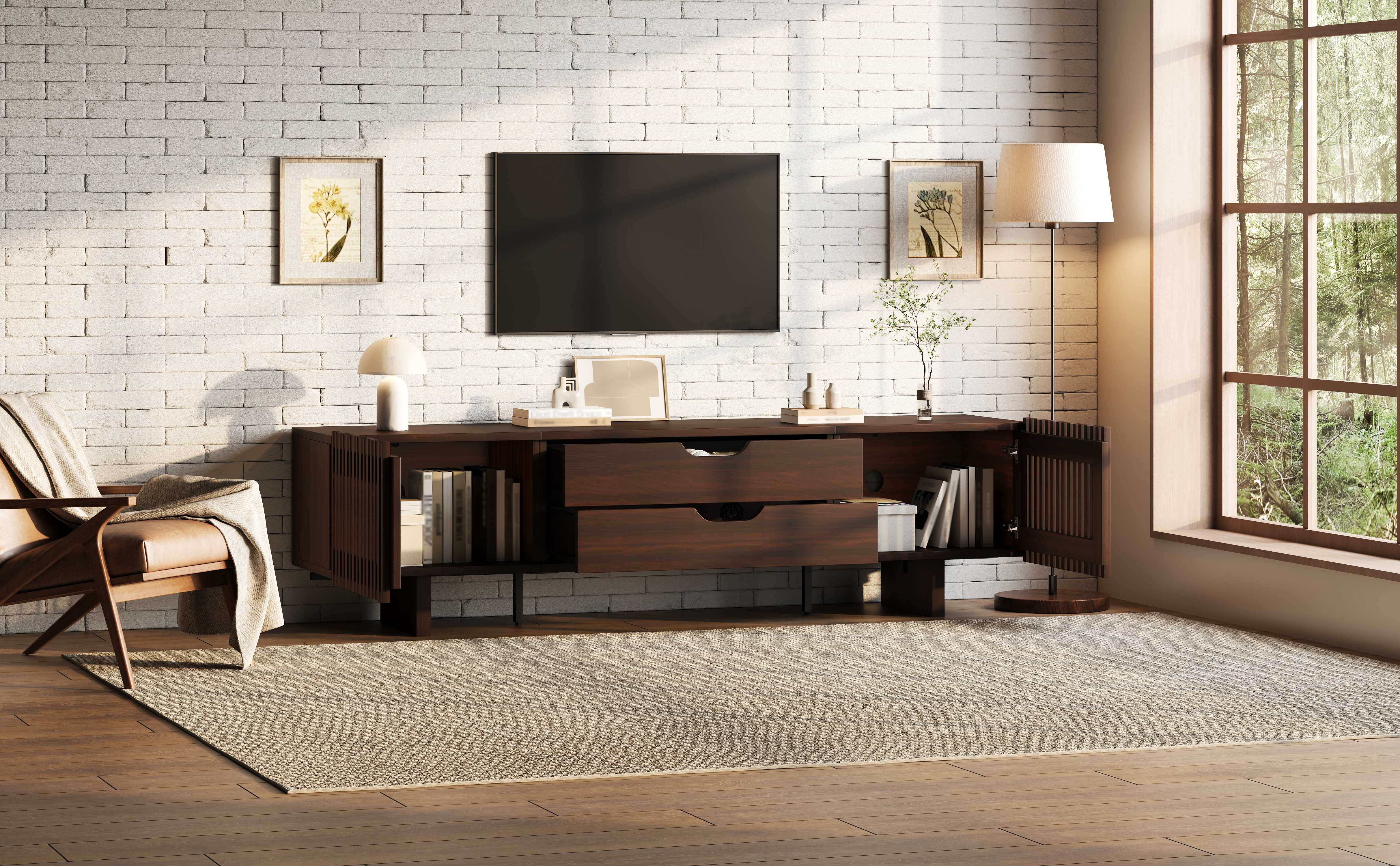 Meuble TV noyer foncé design classique 180cm