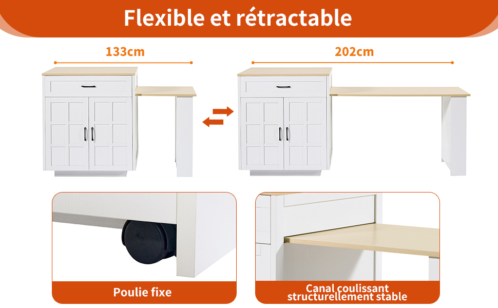 Table de bar avec glissières solides et roulettes fixes
