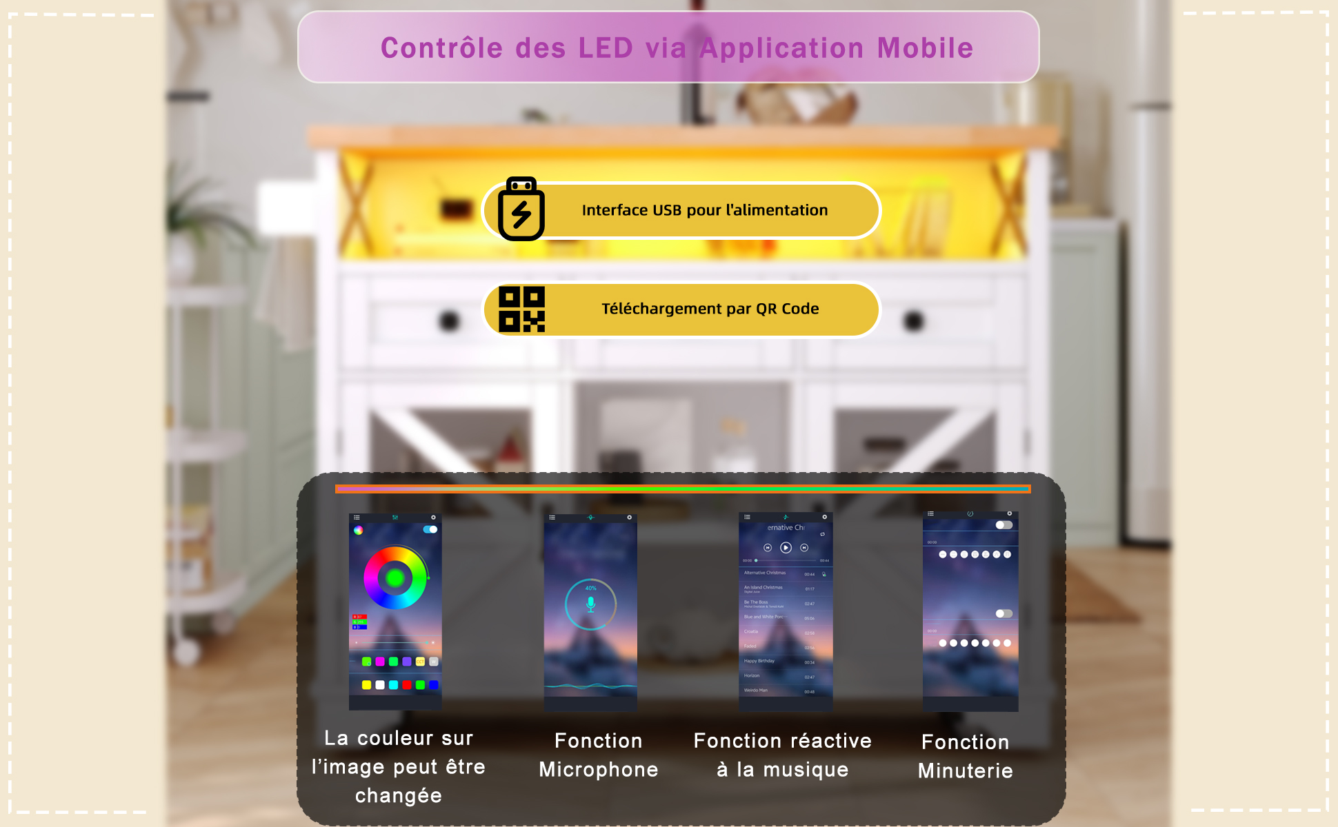 Chariot de cuisine éclairage LED intelligent