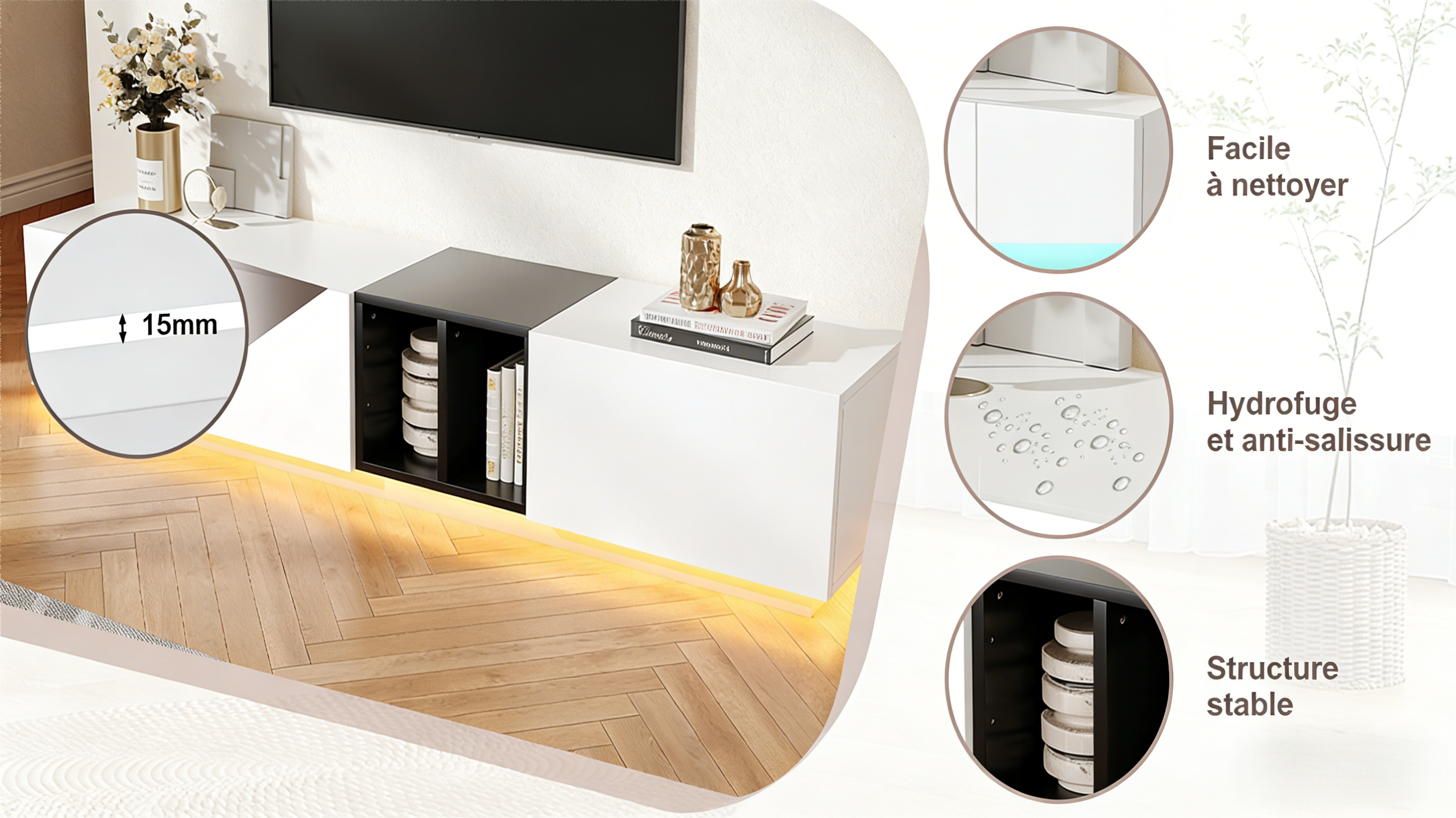 Meuble TV design noir-blanc - vue 2