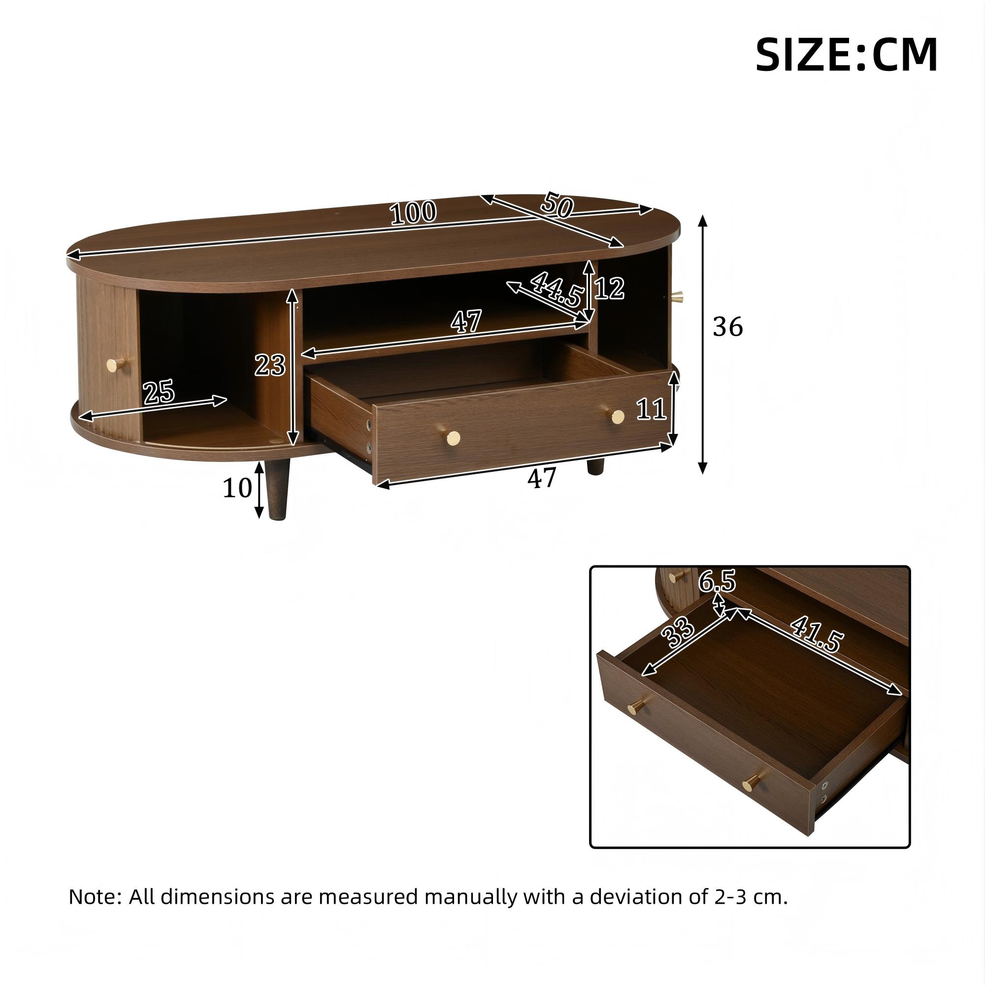 Table basse ovale en noyer 50kg capacité de charge