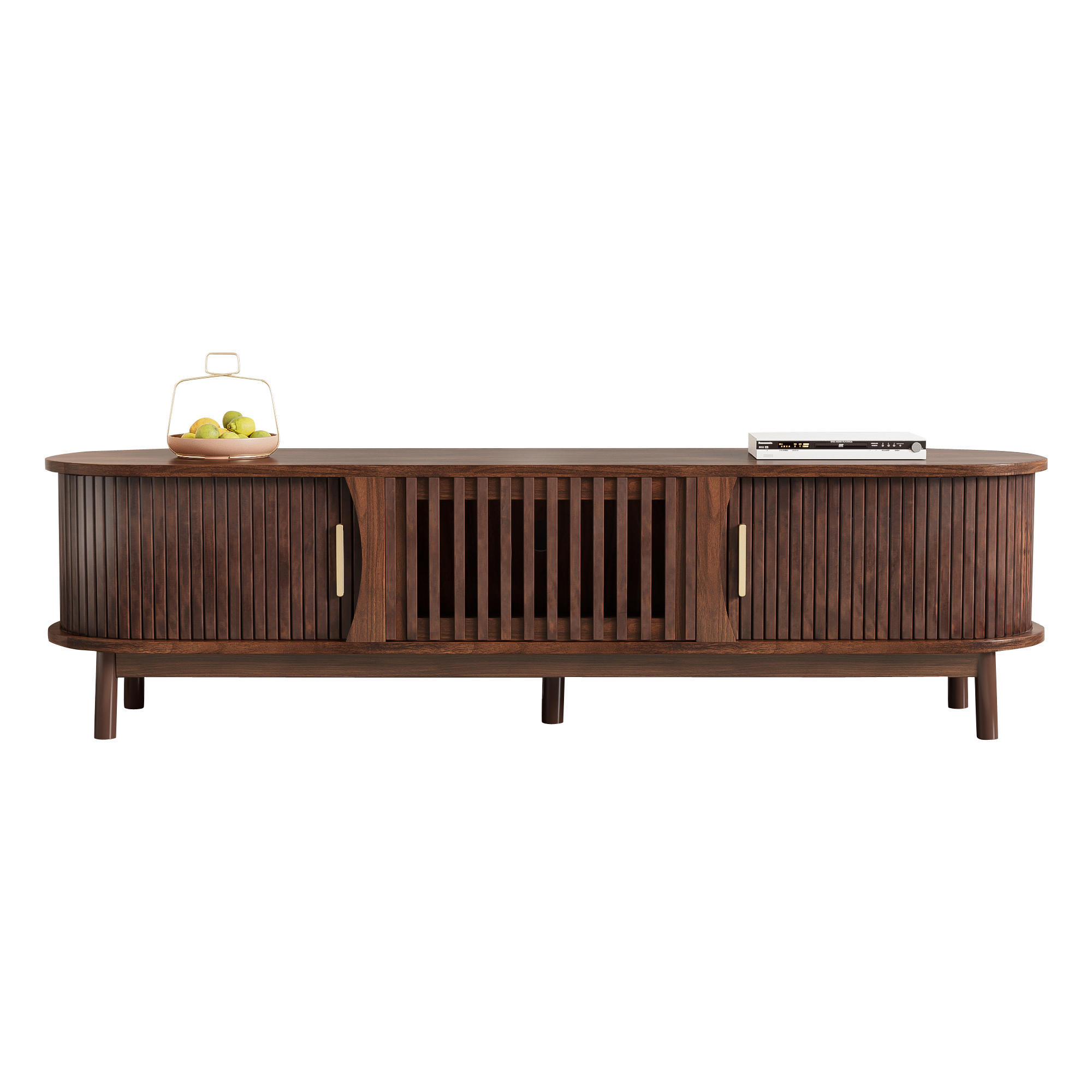 Meuble TV marron design rétro portes coulissantes