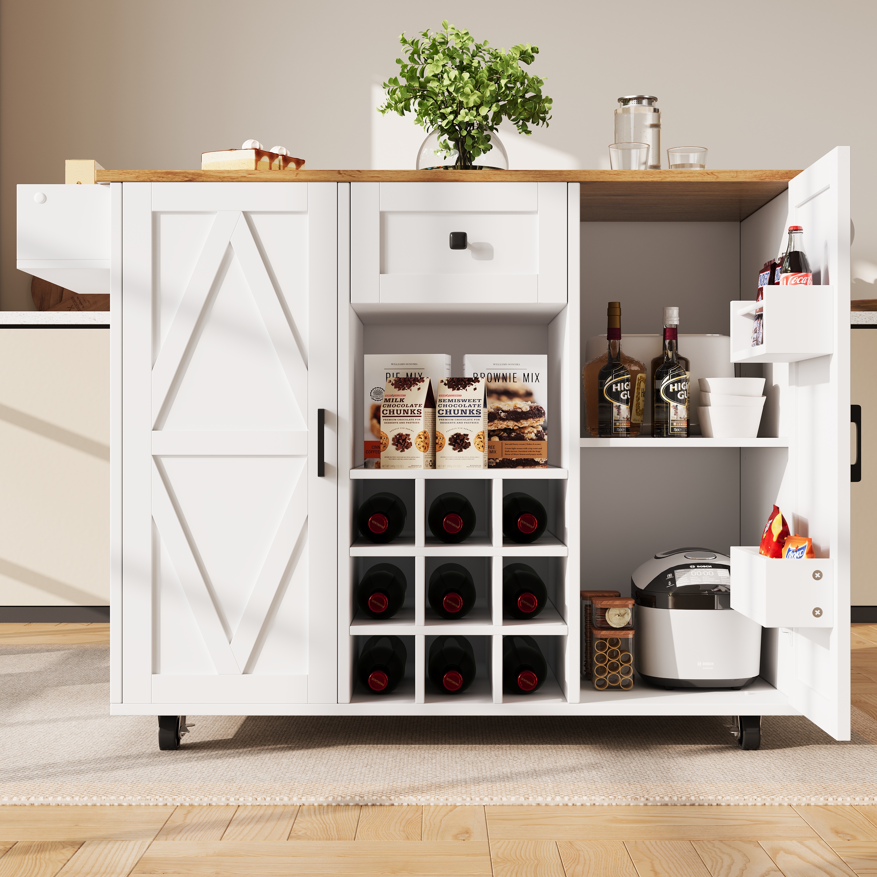 Îlot de cuisine avec roues pivotantes
