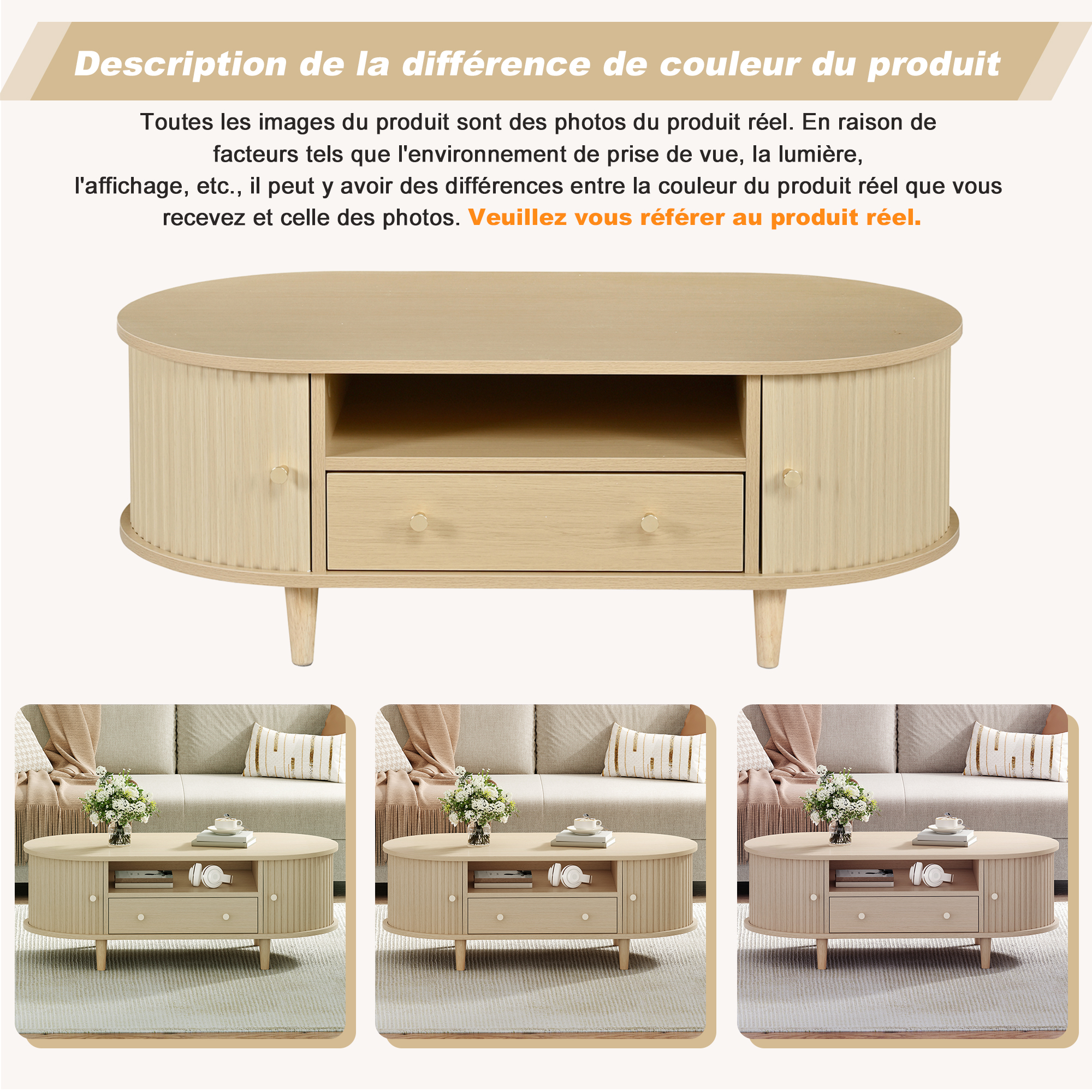 Table basse ovale en chêne polyvalente salon/chambre