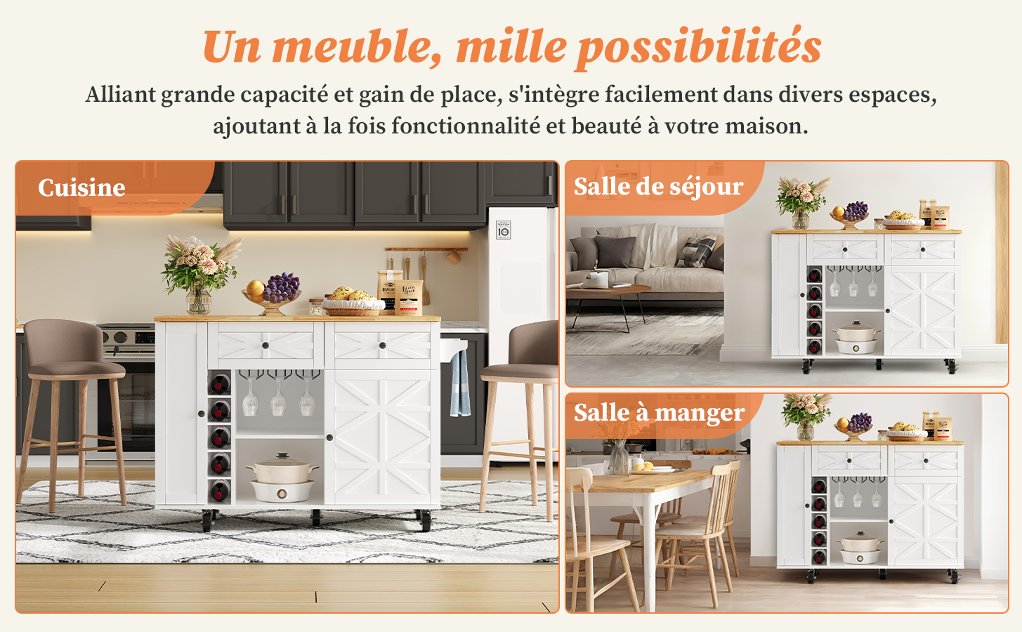 Chariot de cuisine structure stable et mobile