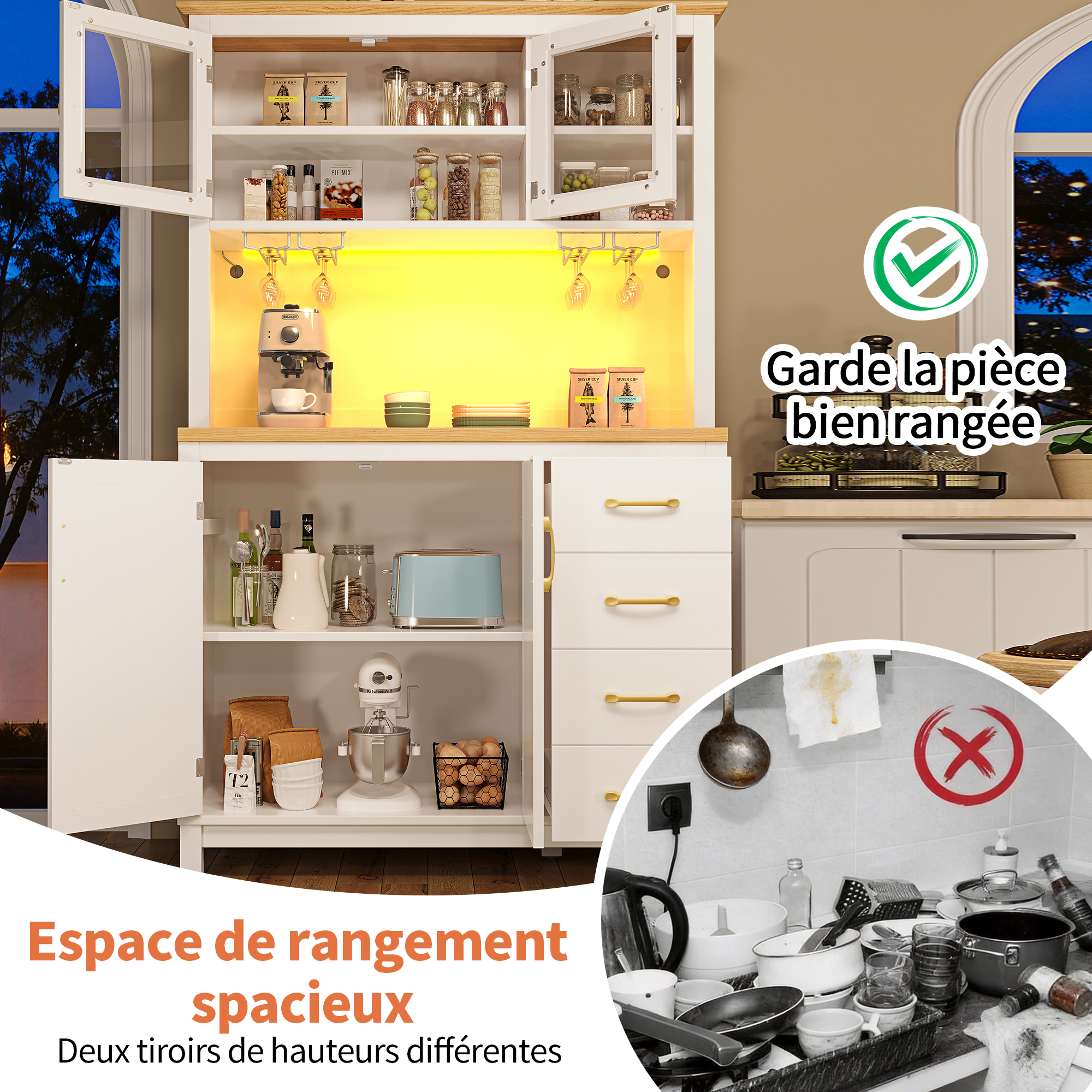 Buffet de cuisine blanc avec grand espace de rangement
