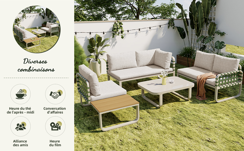 Salon de Jardin Complet,Canapé d'extérieur Moderne 4-5 places en rotin ...
