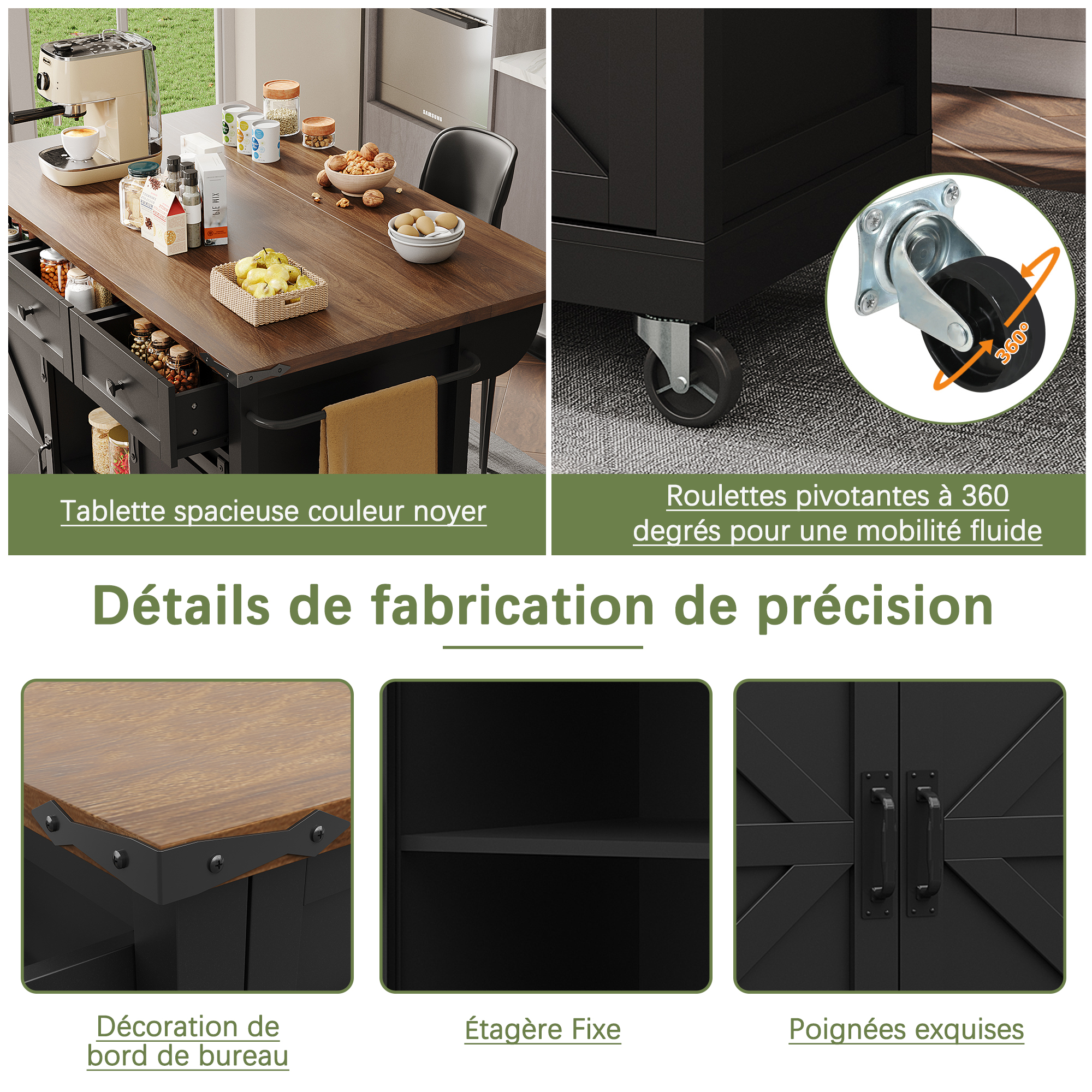 Détails de rangement de l'îlot