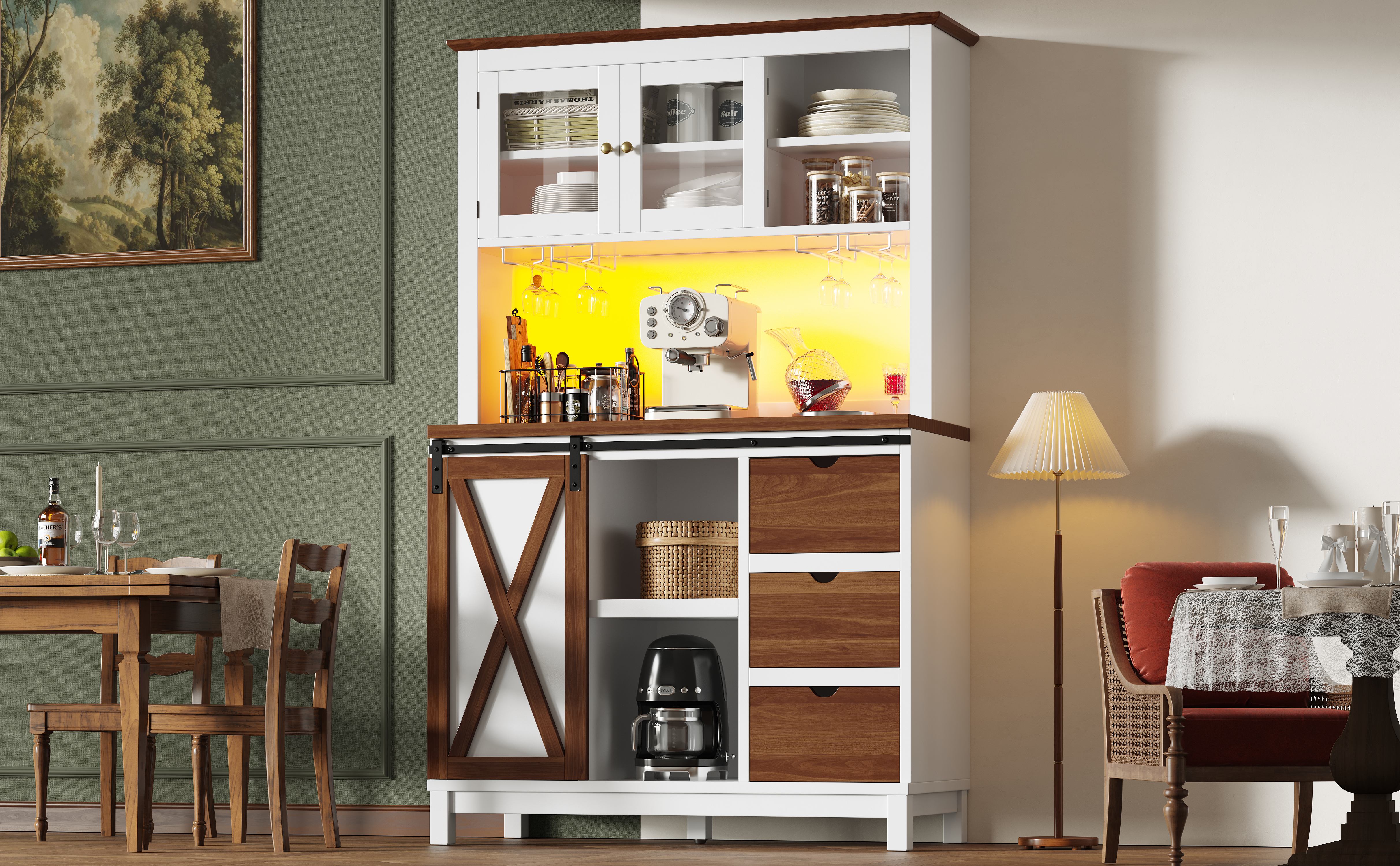 Placard de cuisine design barn door avec éclairage LED