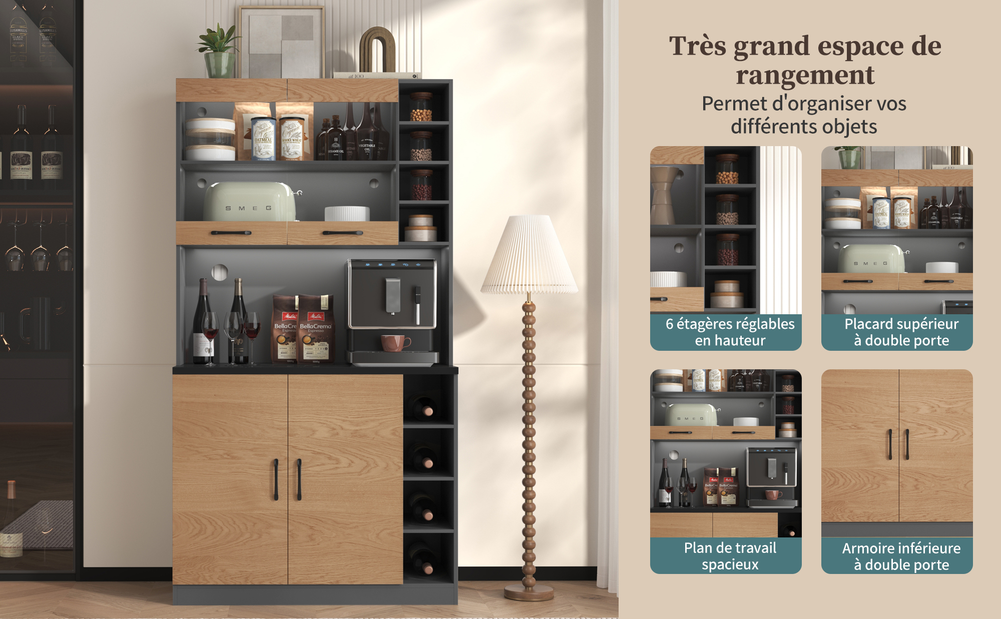 Armoire cuisine avec porte en verre renforcé