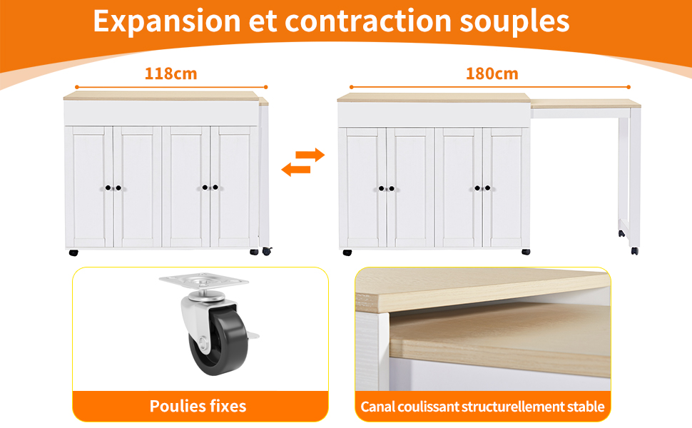 Table îlot cuisine matériau MDF de haute qualité