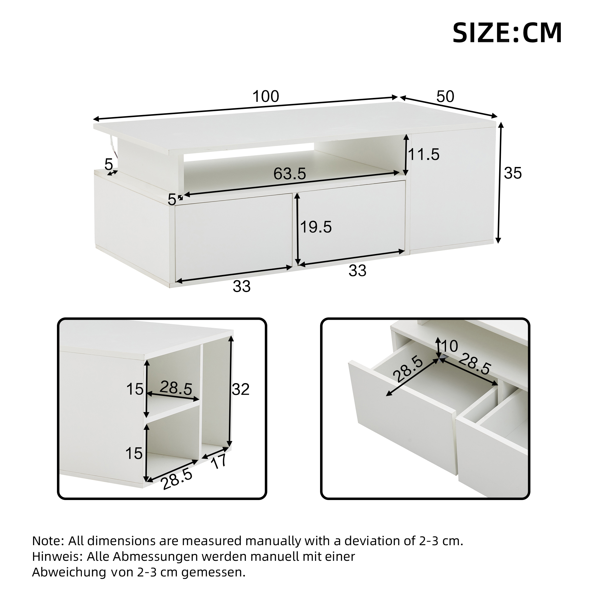 Dimensions détaillées de la table