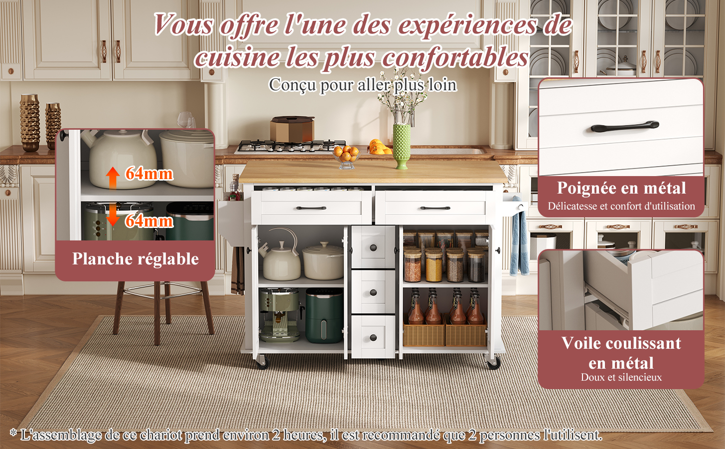 Îlot de cuisine porte-épices et porte-serviette