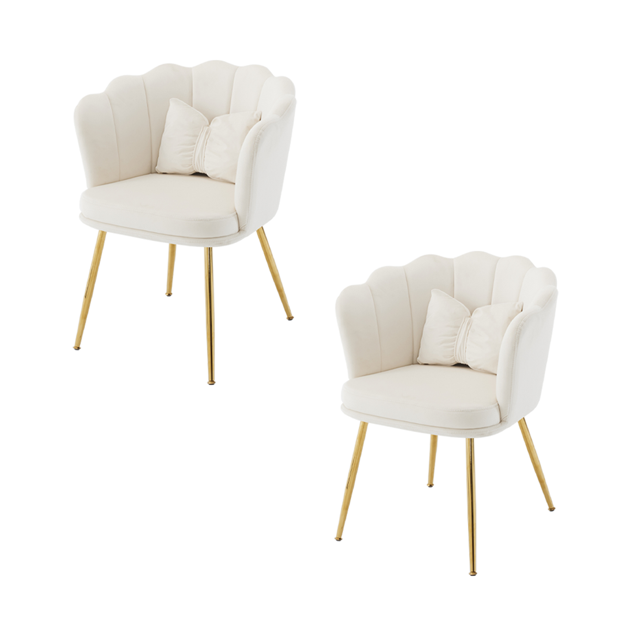 Lot de 2 fauteuils velours beige design pétale