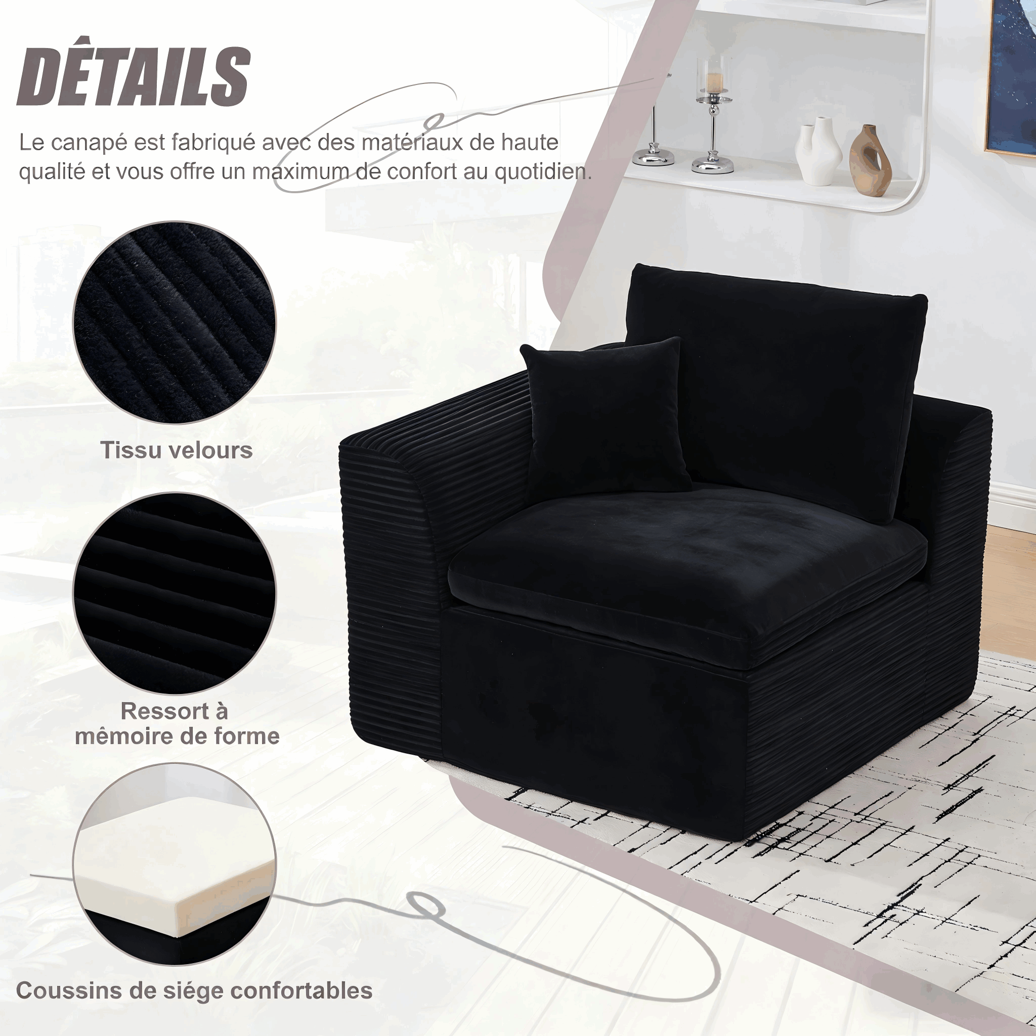 Matériau Tissu Corde Résistant Fauteuil Noir