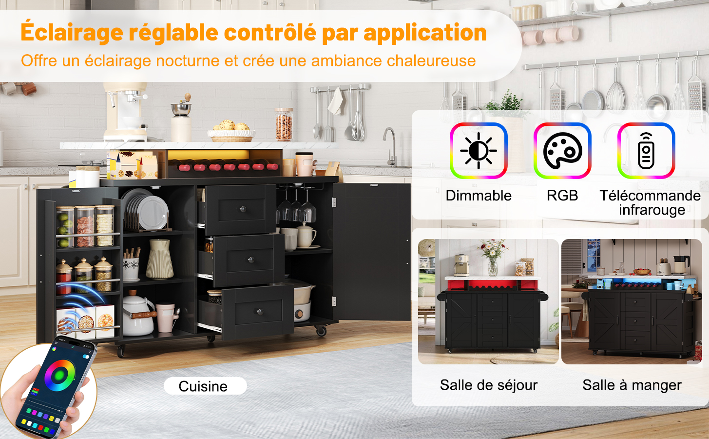 Îlot de cuisine structure robuste charge 50kg