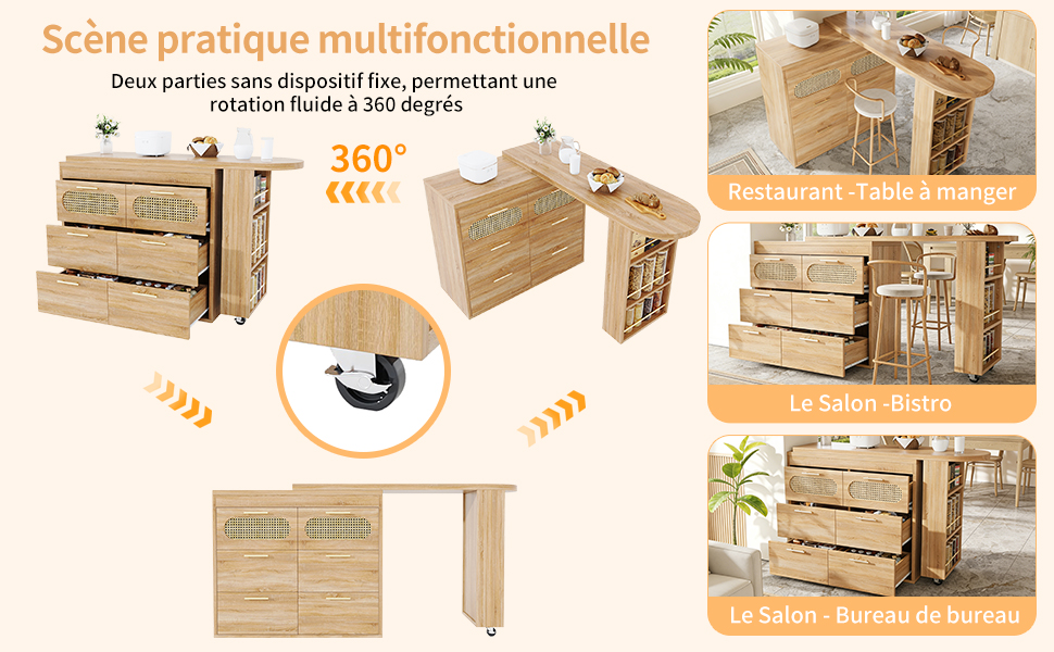 Rangement 6 tiroirs table bar multifonction