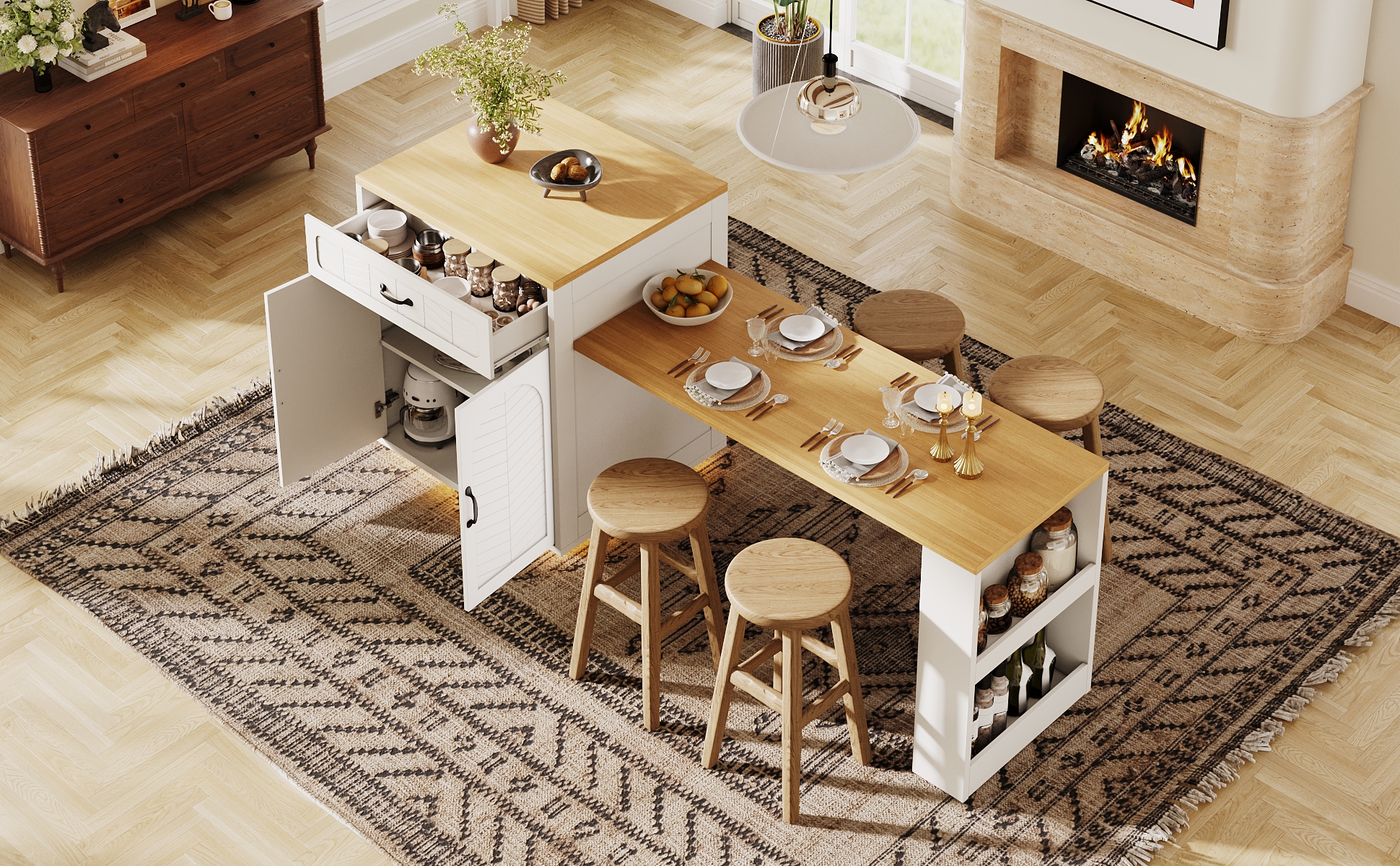 Îlot de cuisine dimensions 80x70x95,5cm plateau extensible
