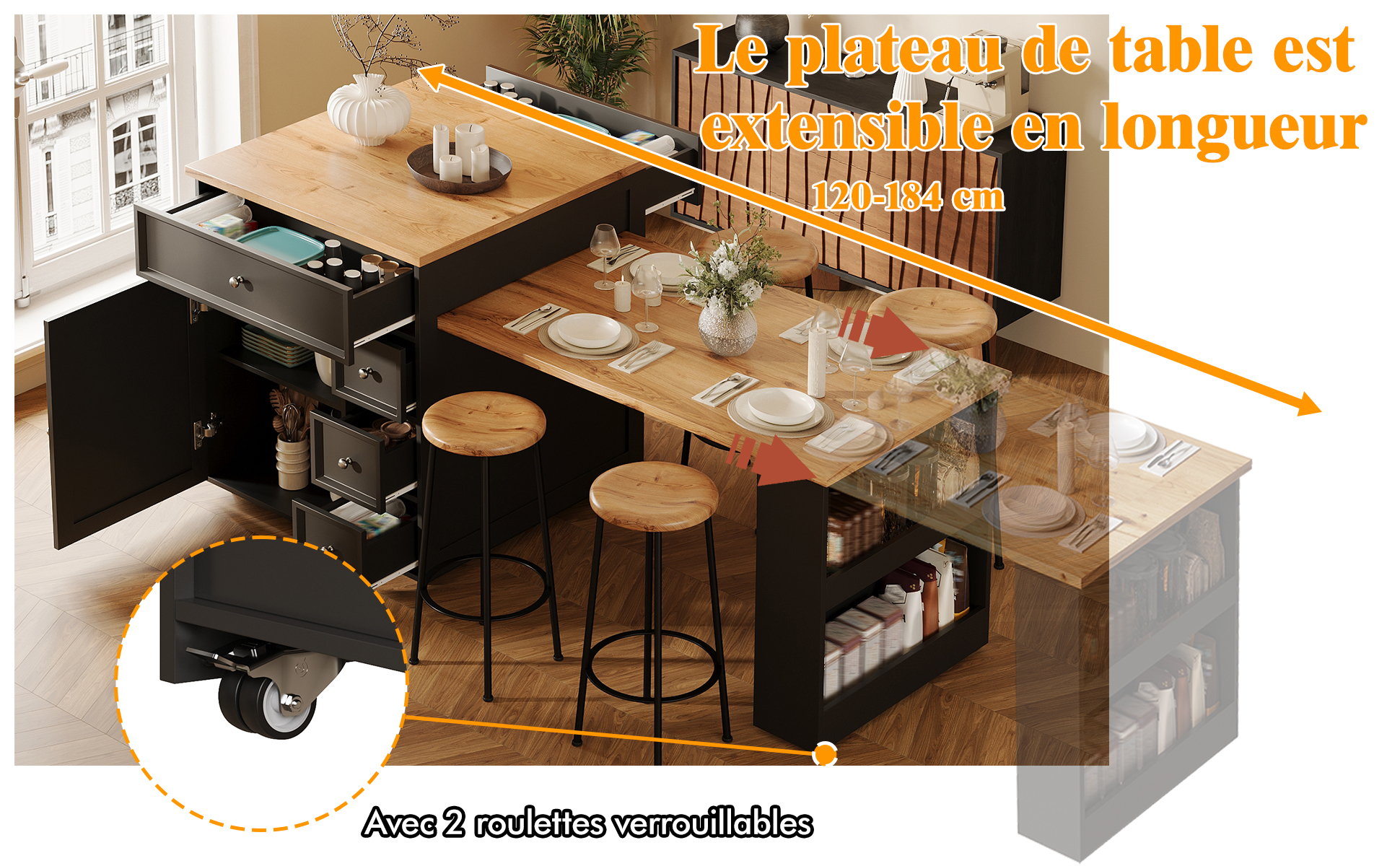 Îlot de cuisine extensible vue 4
