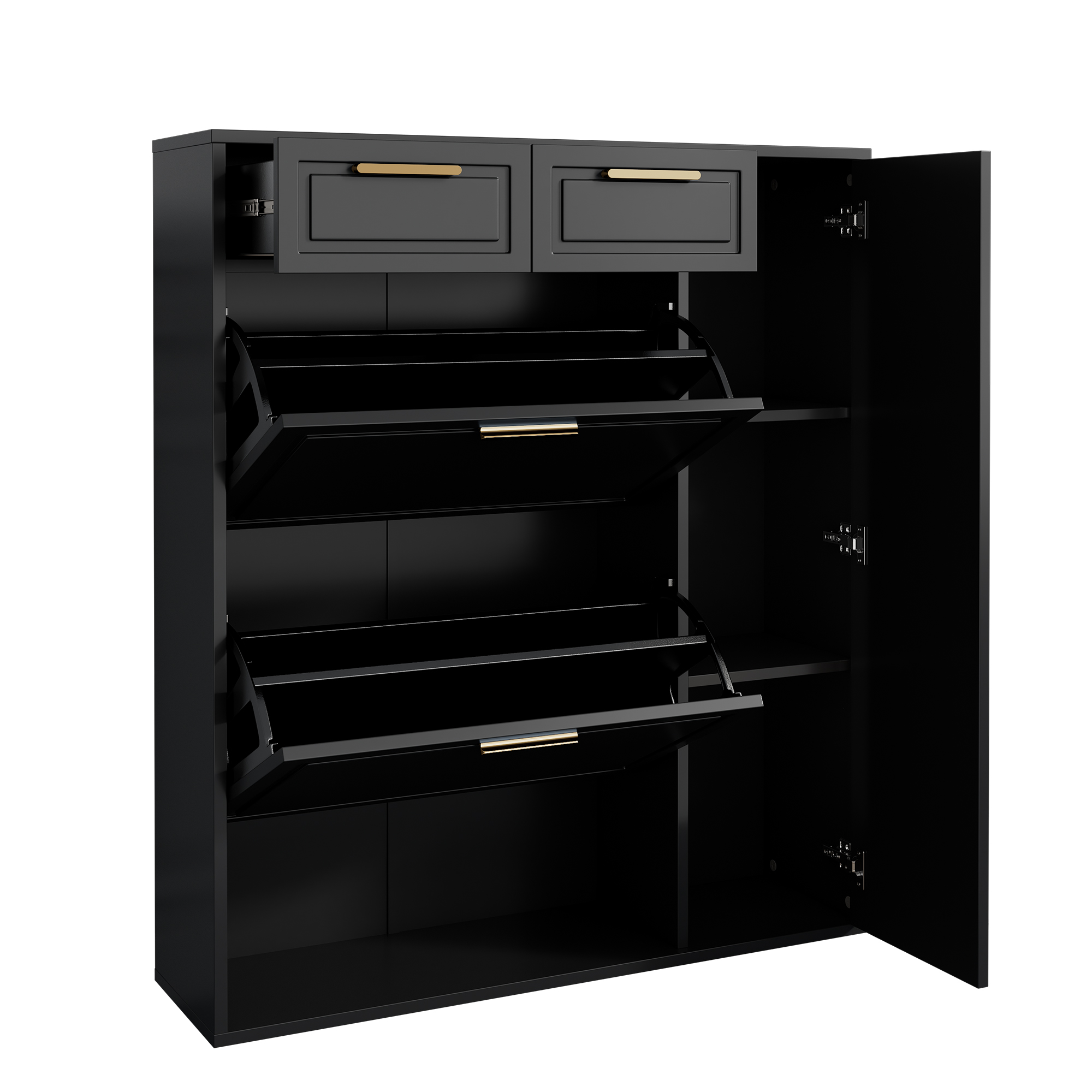 Armoire à chaussures avec poignées dorées