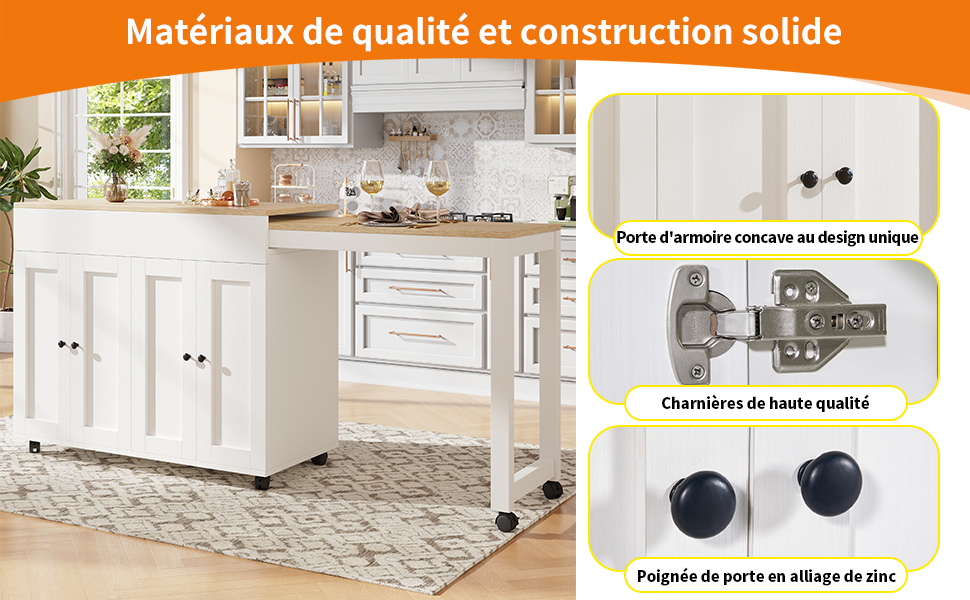 Table îlot cuisine espace de rangement multiple