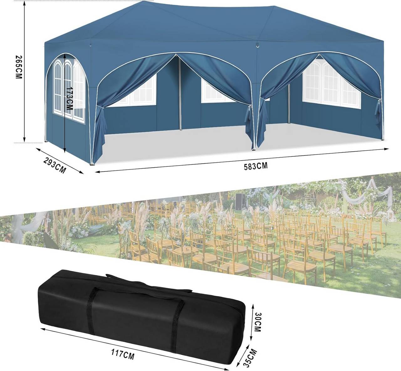 Gazebo 3x6m Bleu