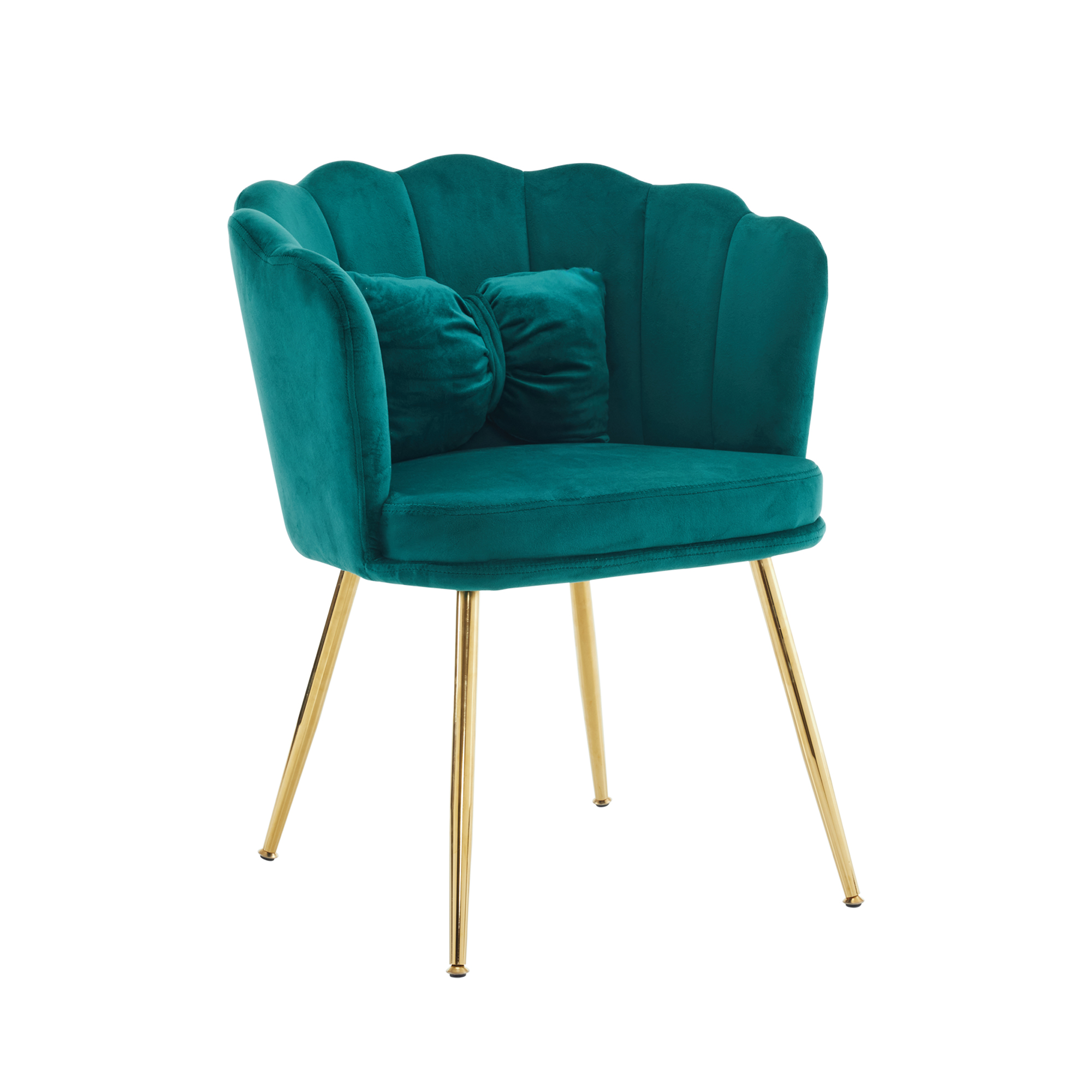 Fauteuil vert en velours design pétale pieds dorés