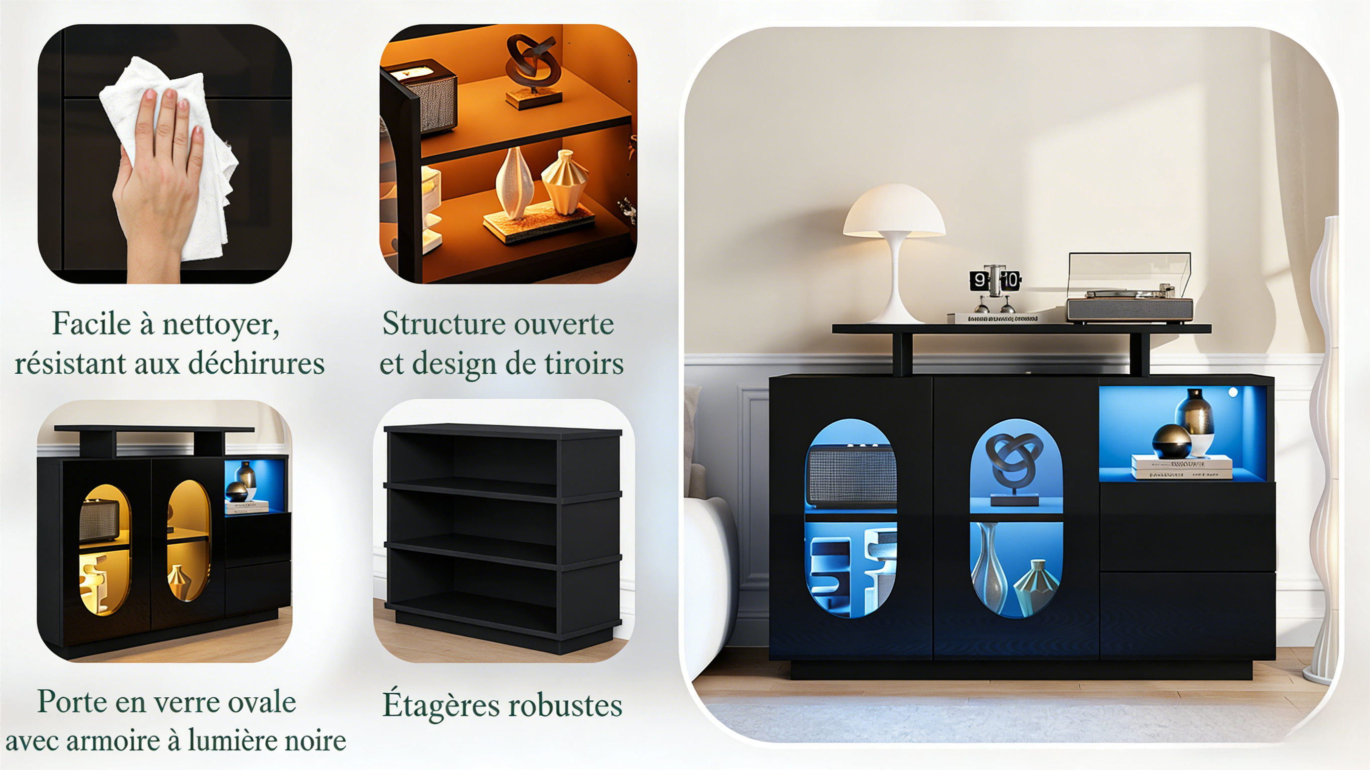 Buffet noir LED - vue 3