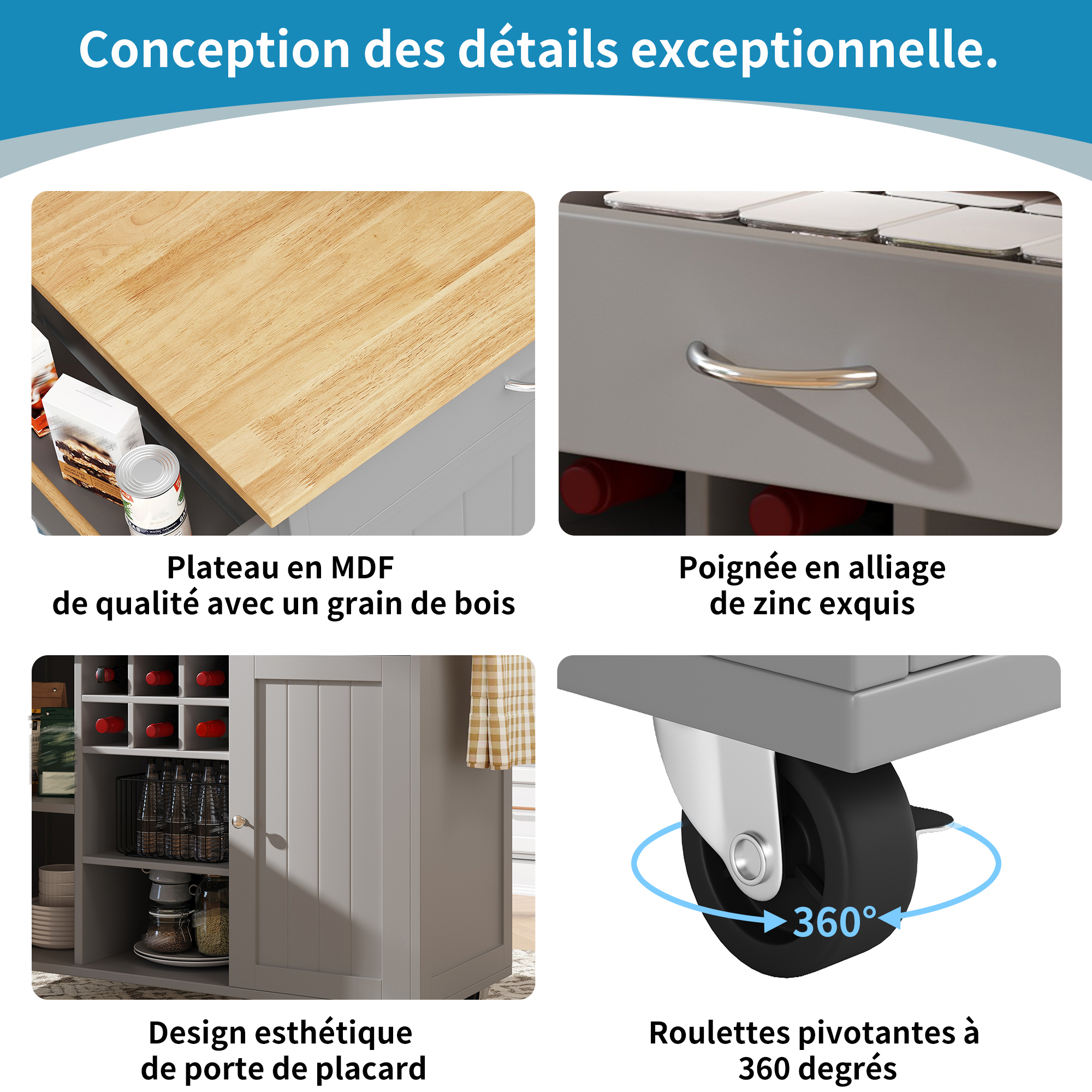 Finitions délicates du chariot gris