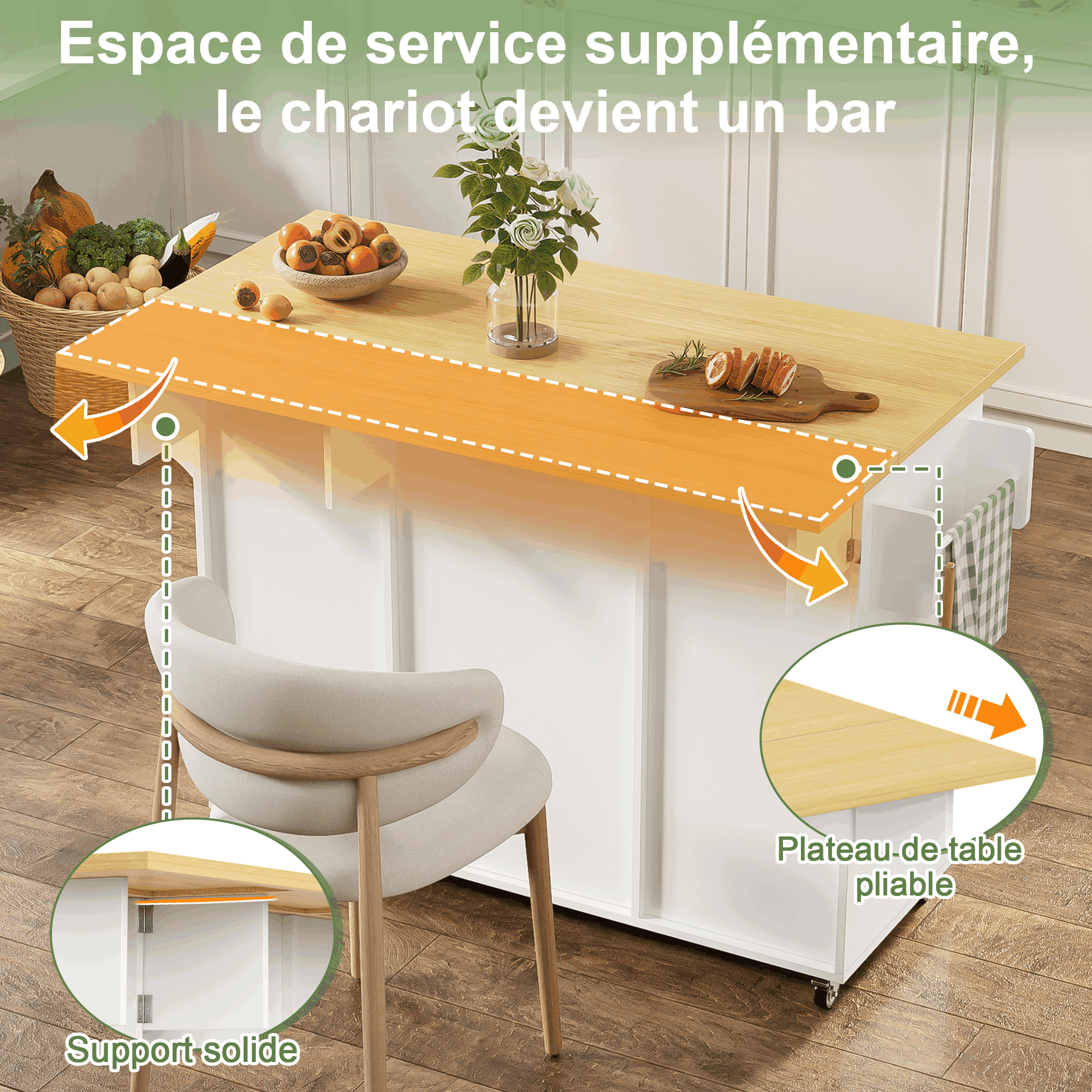 Plateau de travail rabattable extensible