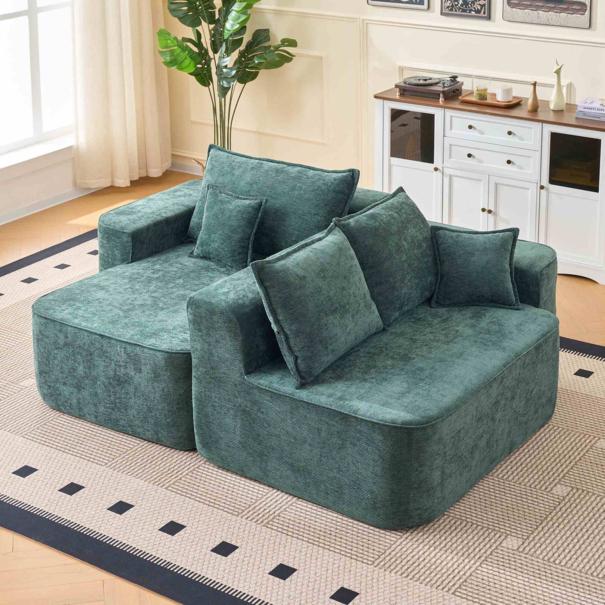 Sofa d'angle en L vue d'Gesamtanlage, Grün chenille