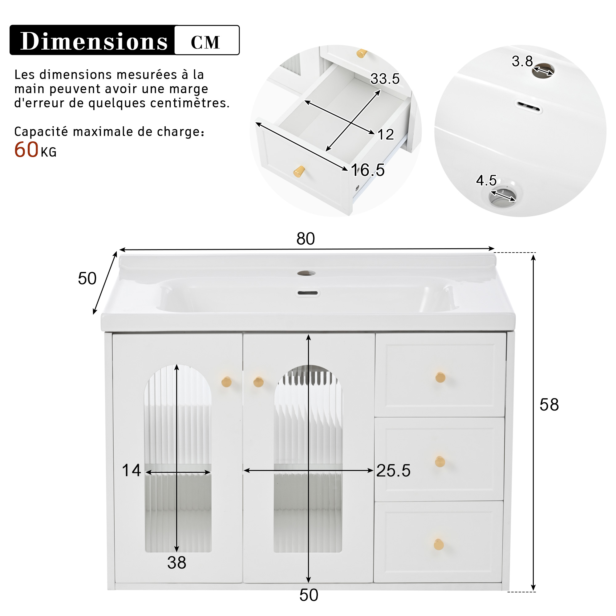 Meuble de salle de bain complet 80cm blanc moderne