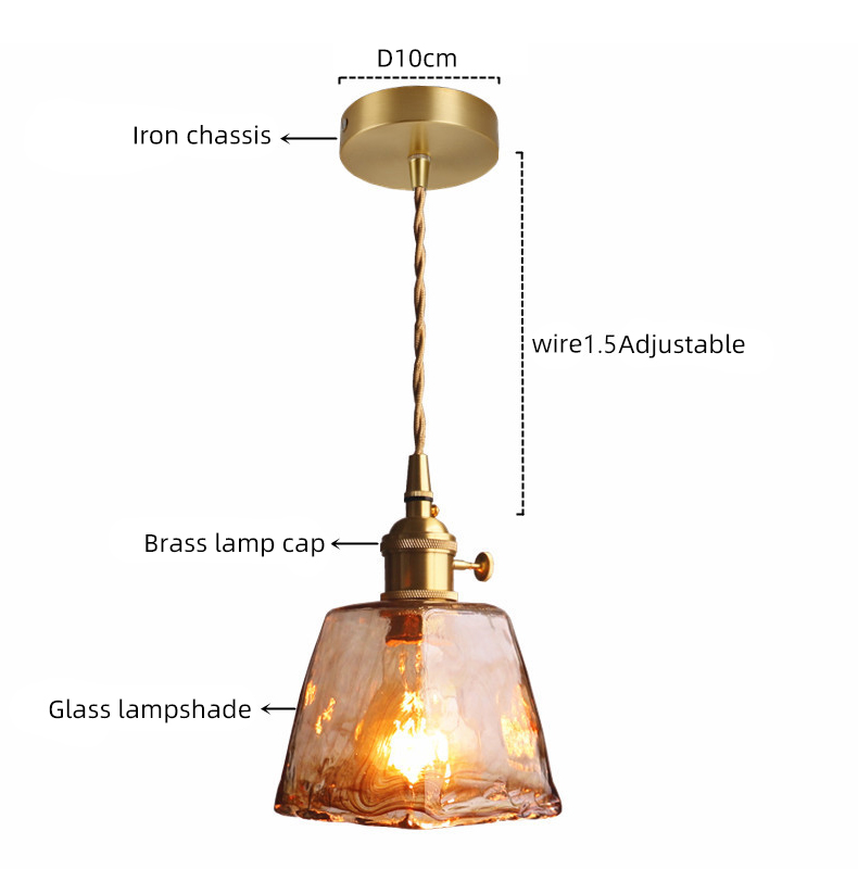 Iluminación del hogar Lámpara colgante de cristal ámbar e27 para interior Lámpara de cristal de estilo vintage