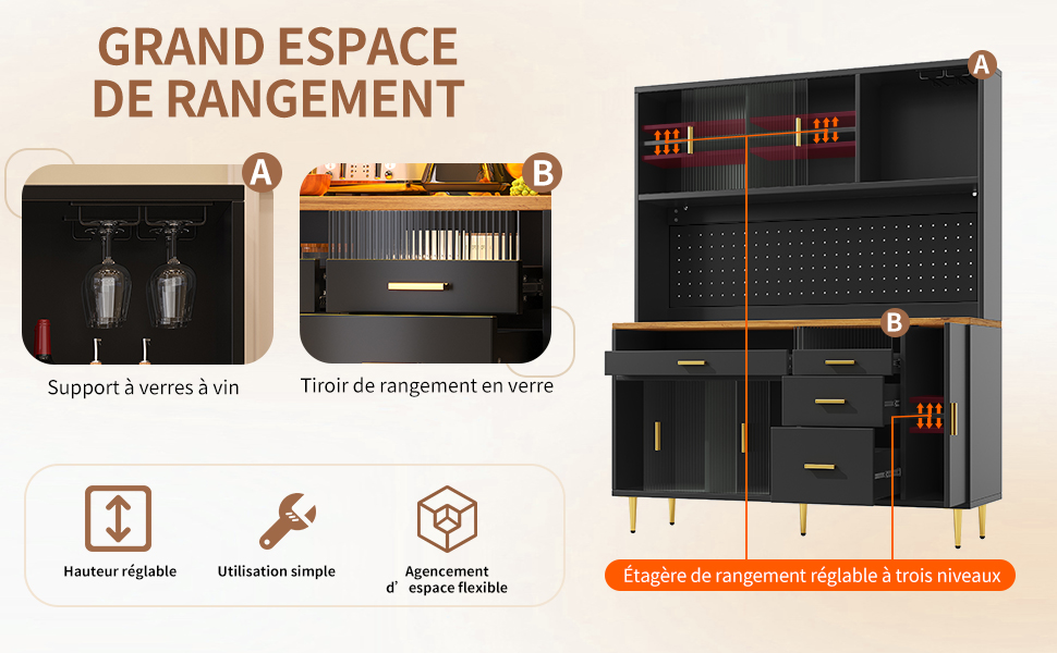 Placard avec rangement pour verres et bouteilles de vin